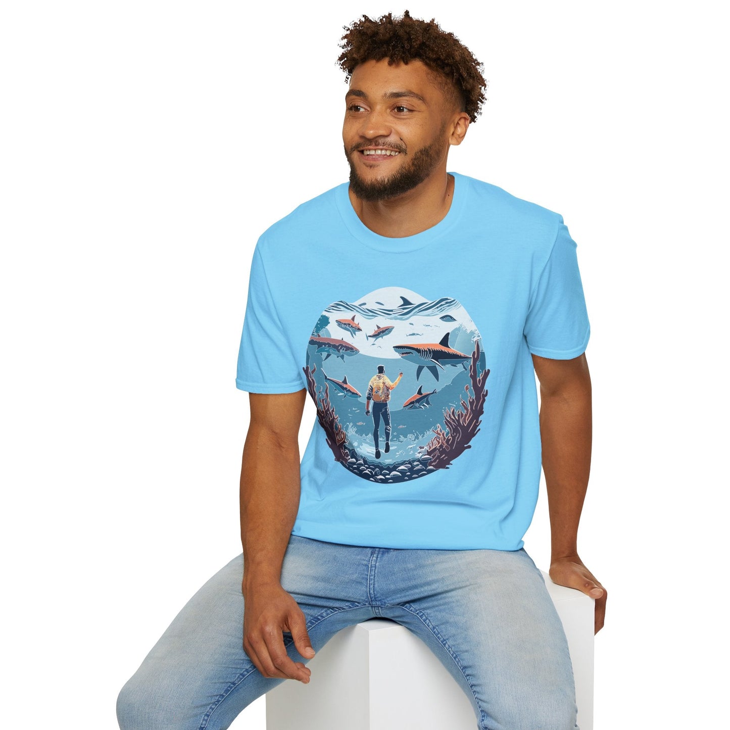 Ocean Theme Unisex Softstyle T Shirt 64000 Cotton Tee With Ocean Art Design Breathable