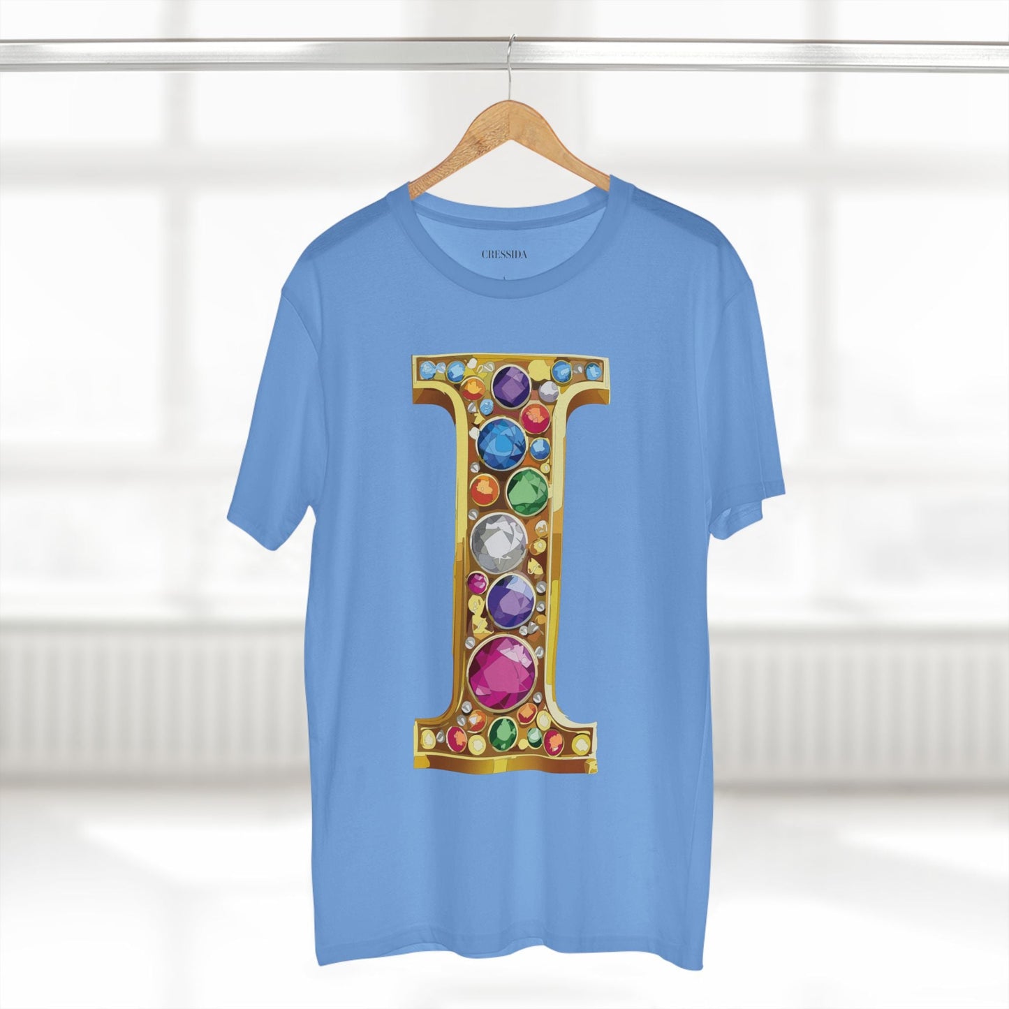 Letter I Graphic Design Tee Unisex 100 Cotton With Antique Gold Letters Artwork T-Shirt