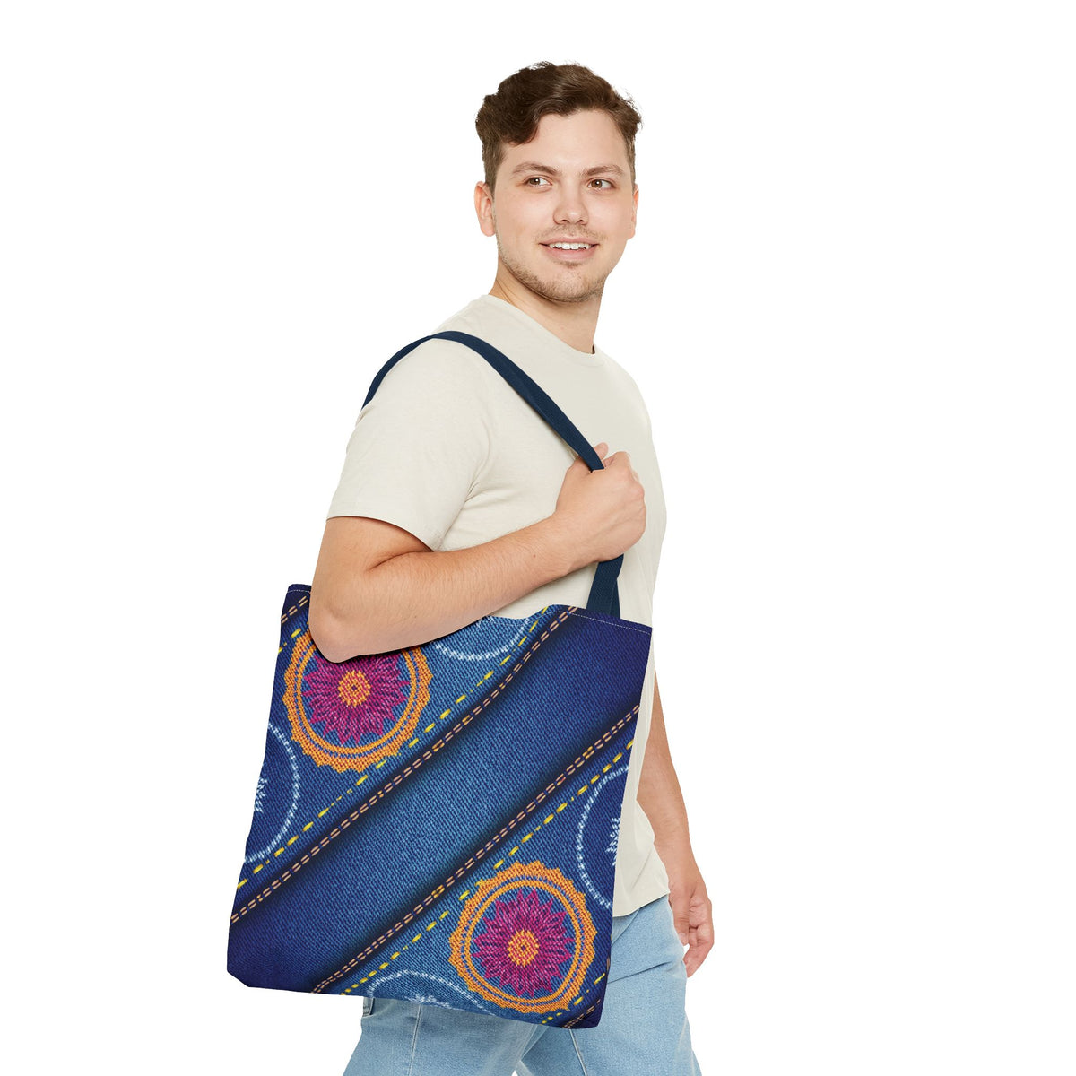 Diwali Graphic Denim Fabric Imitation Print Unisex Canvas Bag Poly Spun 3 Sizes Tote Bag 205-14