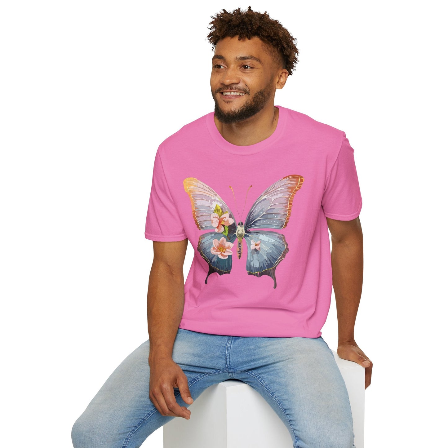 Butterfly Print T Shirt For Men Women Unisex Monarch Design Softstyle Cotton Tee