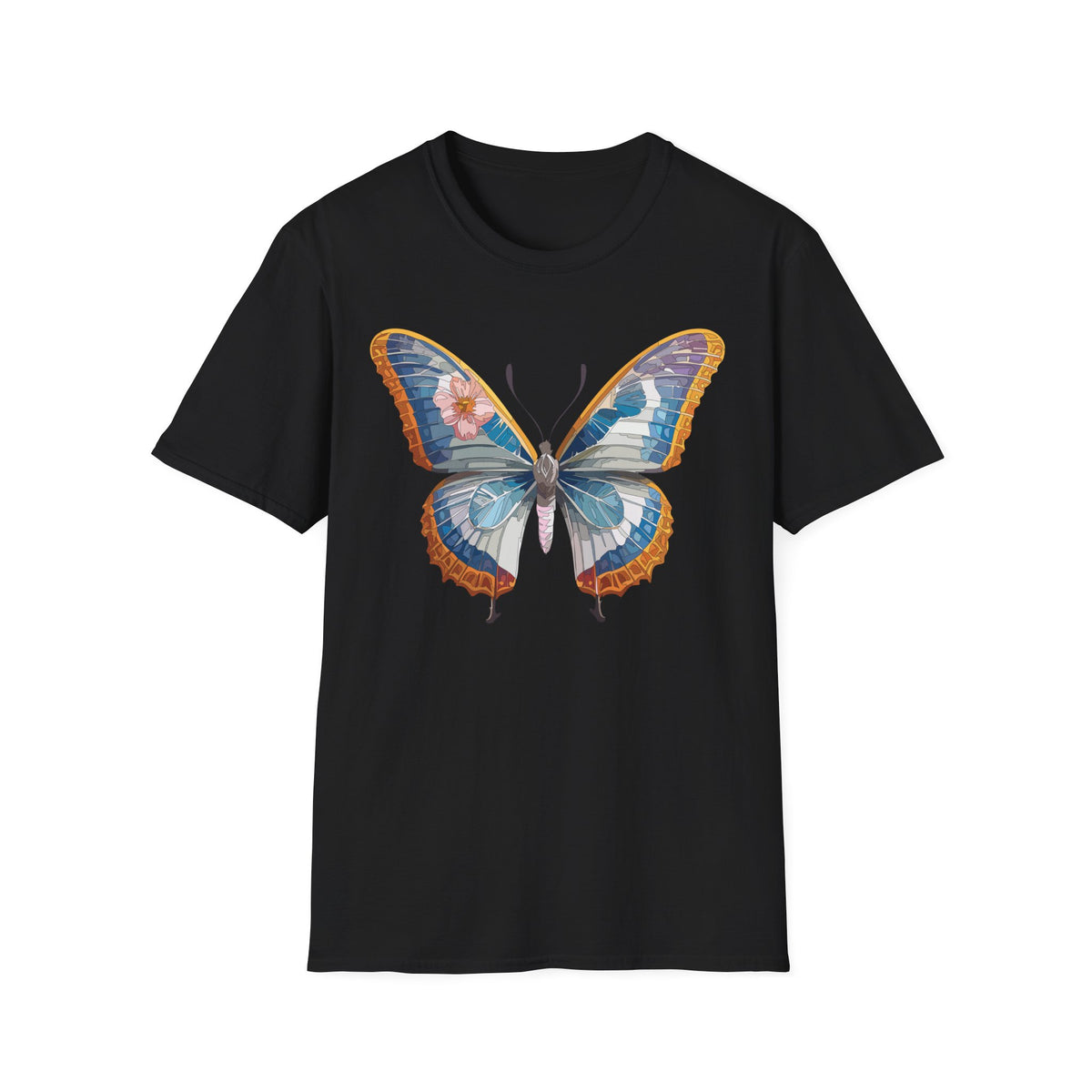 Blue Floral Butterfly T-Shirt | Vintage Botanical Butterfly Tee