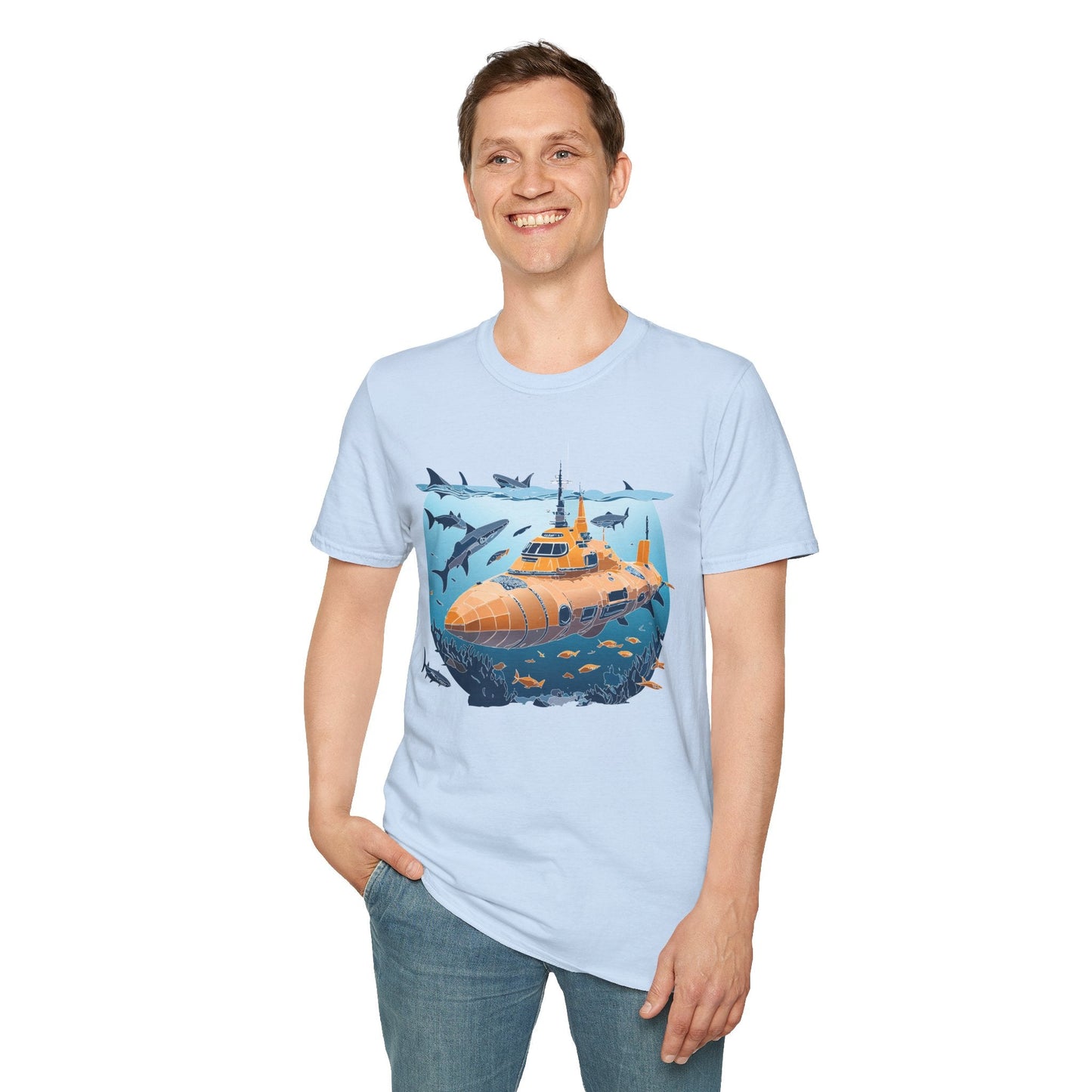 Ocean Graphic Tee Shirt Unisex Softstyle 64000 Gildan Lightweight Breathable Ocean Design U Boat