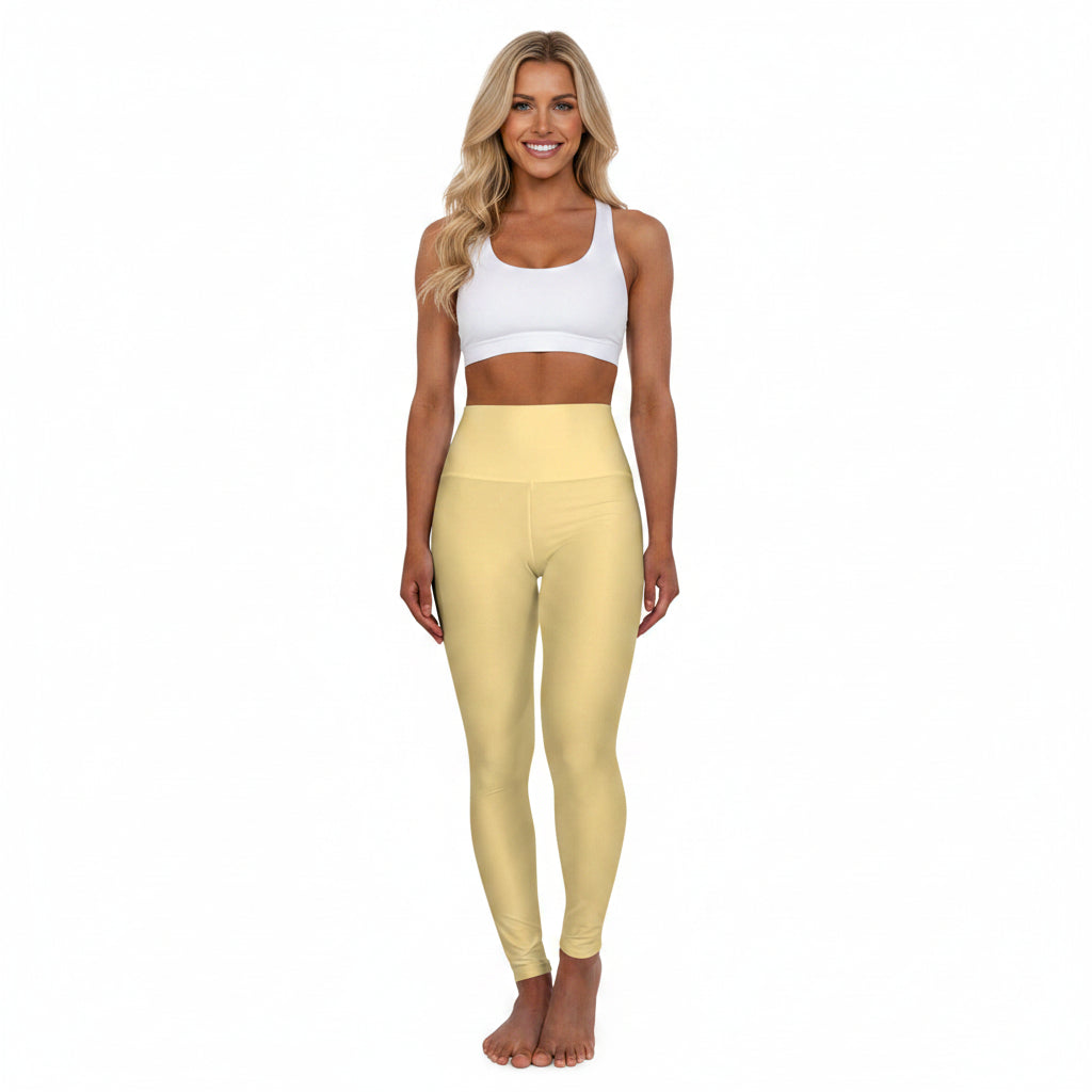 Fog Yellow Color High-Waist Yoga Leggings Women's Seamless Poly-Span Stretchy Pants XS-2XL