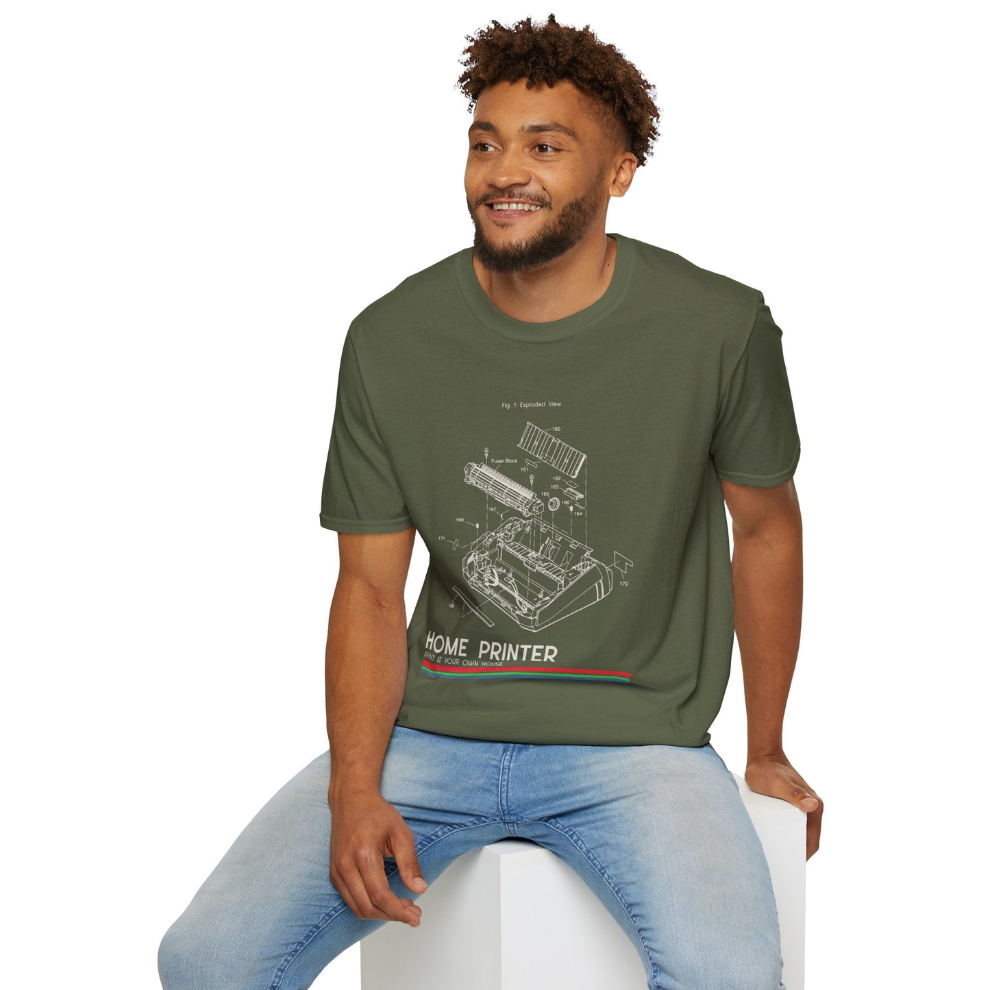 Unisex Cotton T-Shirt Vintage Home Printer Blueprint Tee Home Printer Works 4 Microdots Slogan