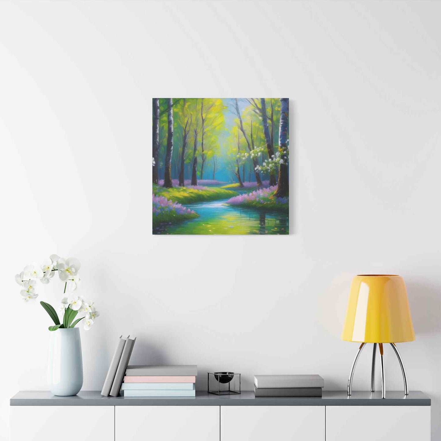 Spring Forest Print Canvas, Oil Paint Print 20x20, 24x24, 30x30, 32x32, 36x36 Art Design Print Pine-Wood Inner Frame MC-96