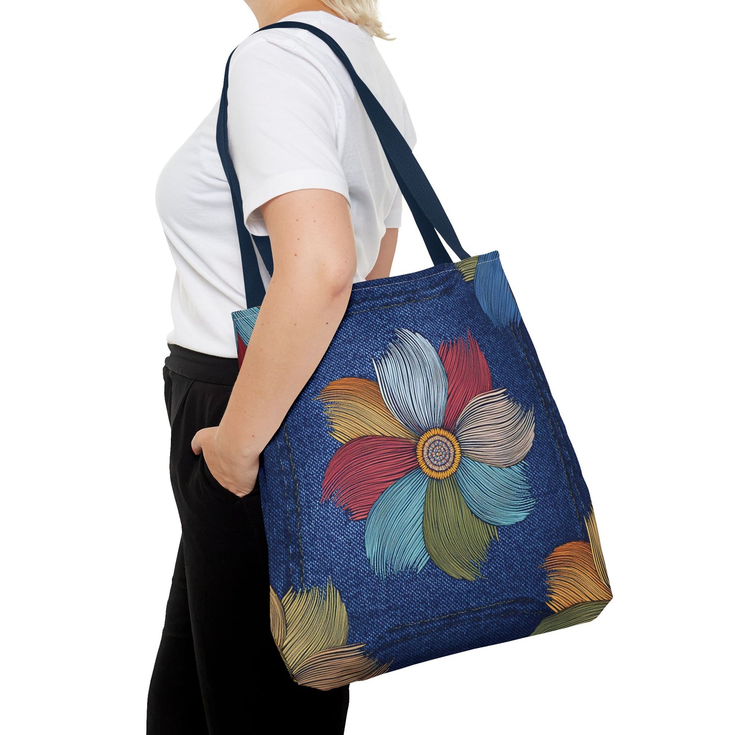 Denim Fabric Imitation Print Unisex Canvas Bag Poly Spun 3 Sizes Tote Bag 159-17