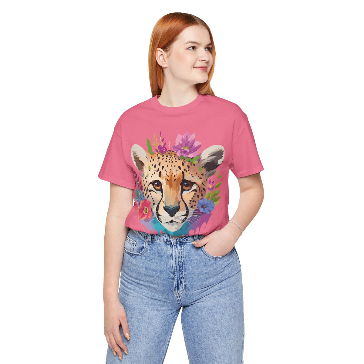 Cheetah Graphic Unisex Cotton Bella+Canvas Tee with Art Animal Design e11