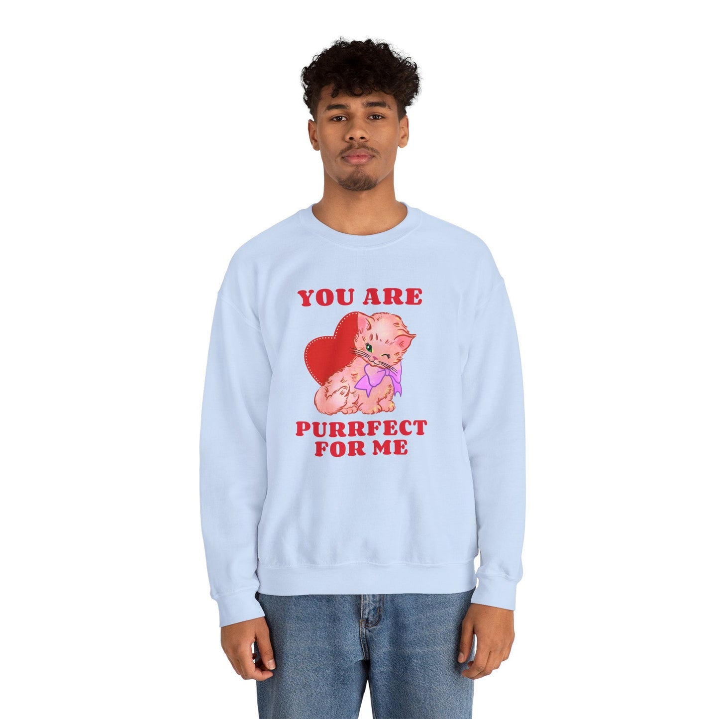 Cat Heart Sweatshirt Unisex Valentines Day Fifty Fifty Cotton Poly Blend Crewneck