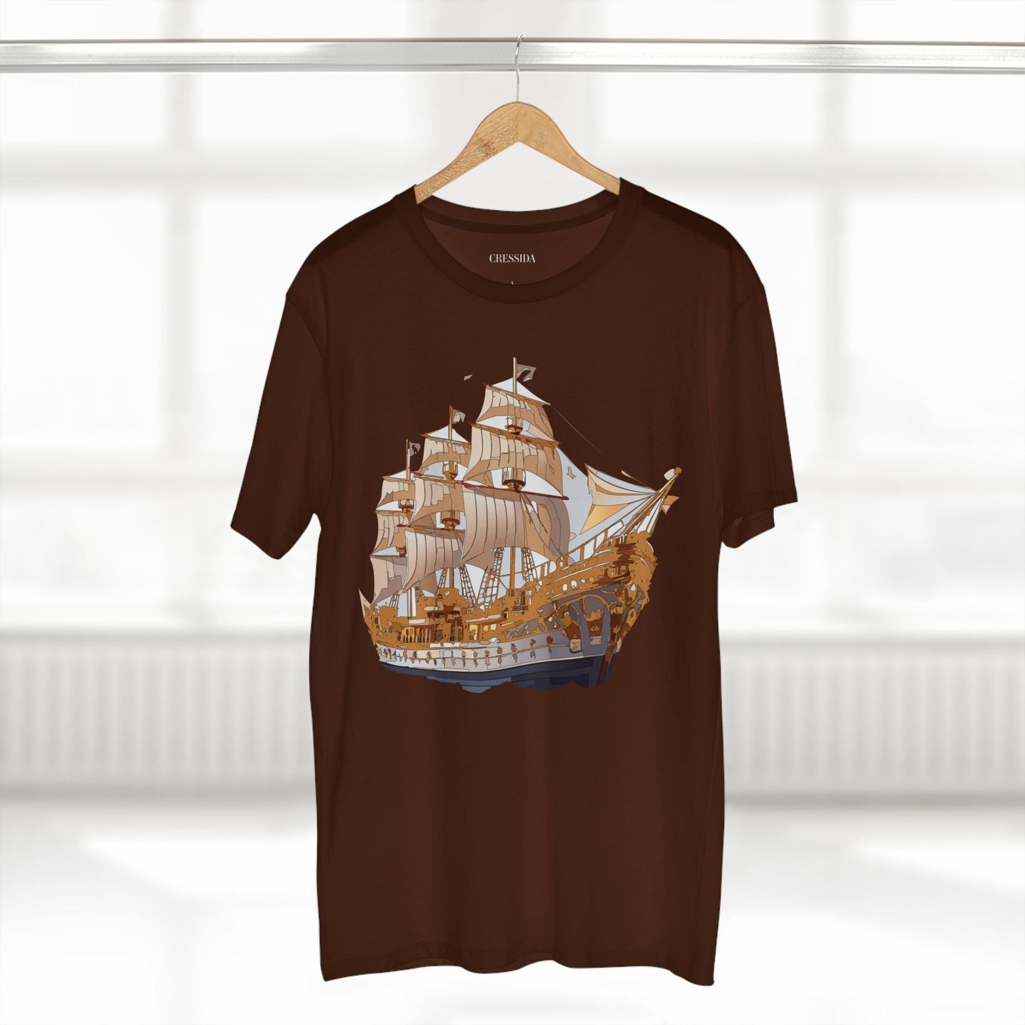 Ship Graphic Unisex 100 Cotton T-Shirt with Gold Frigate Art Design 9