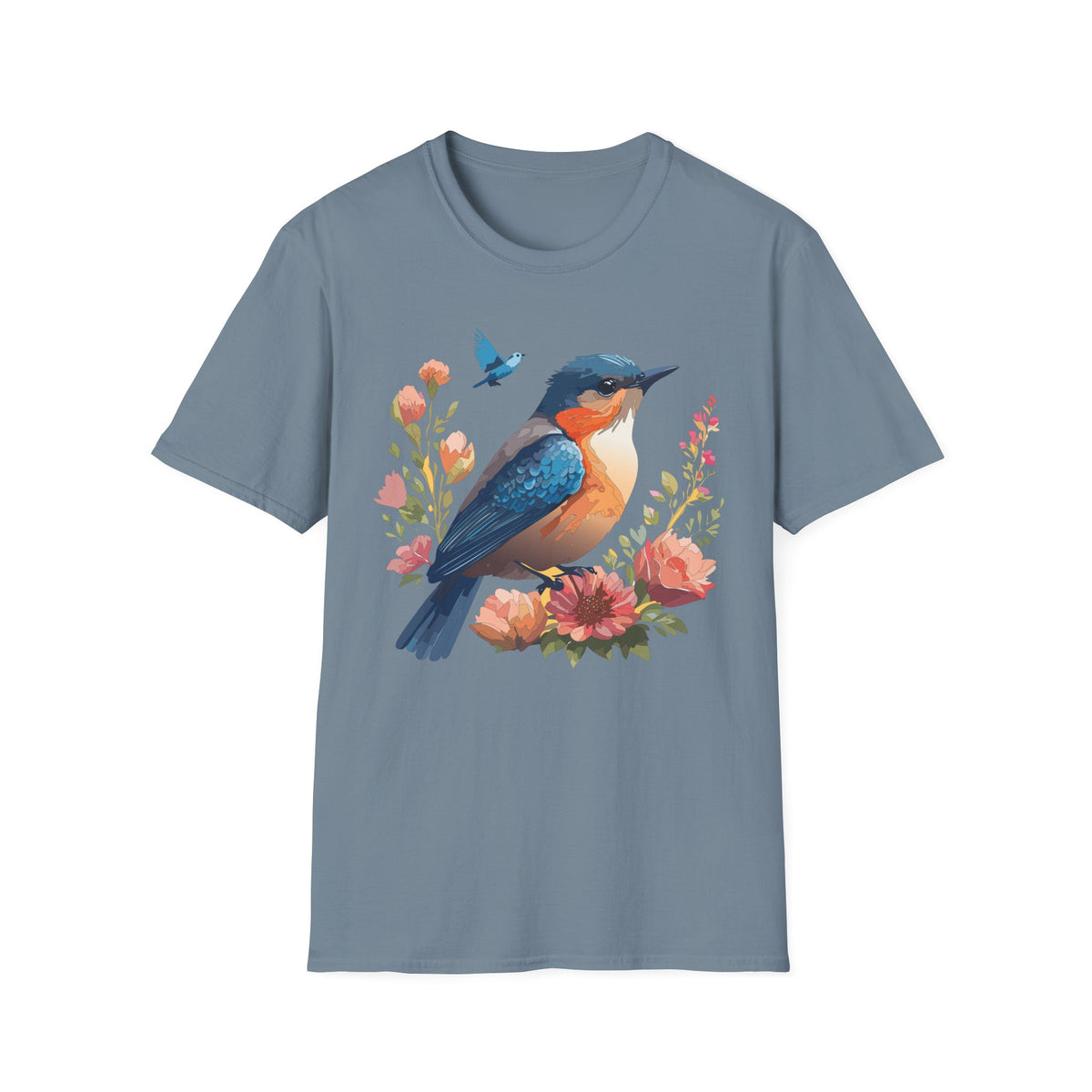 Colorful Kingfisher Bird T-Shirt | Floral Watercolor Nature Design