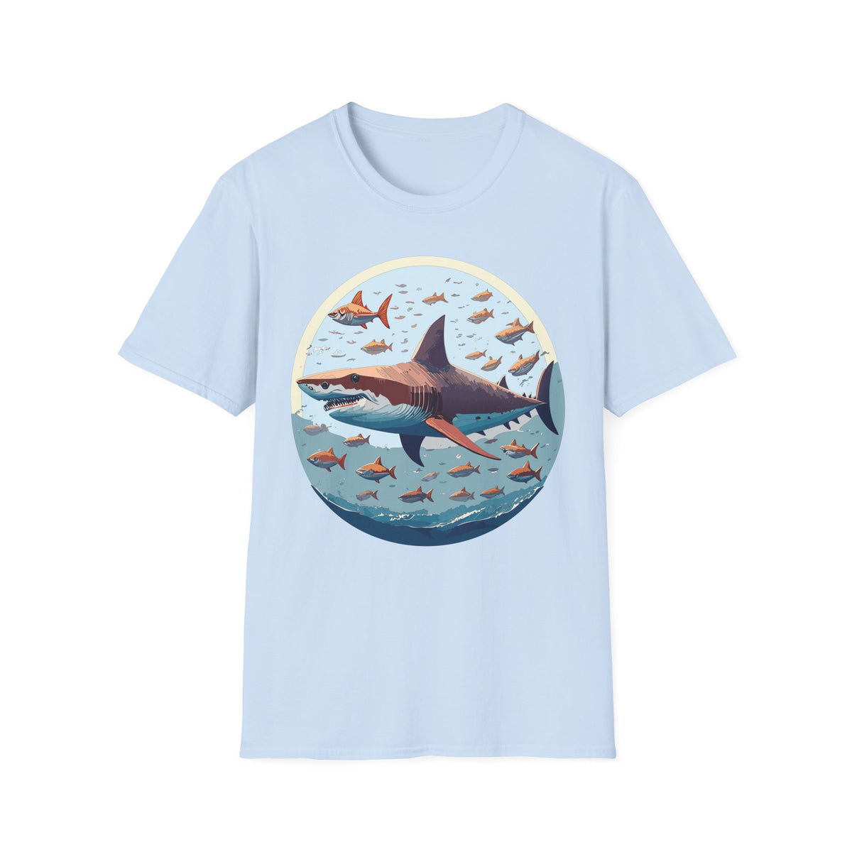 Great White Shark Circle Illustration T-Shirt | Ocean Fish Scene