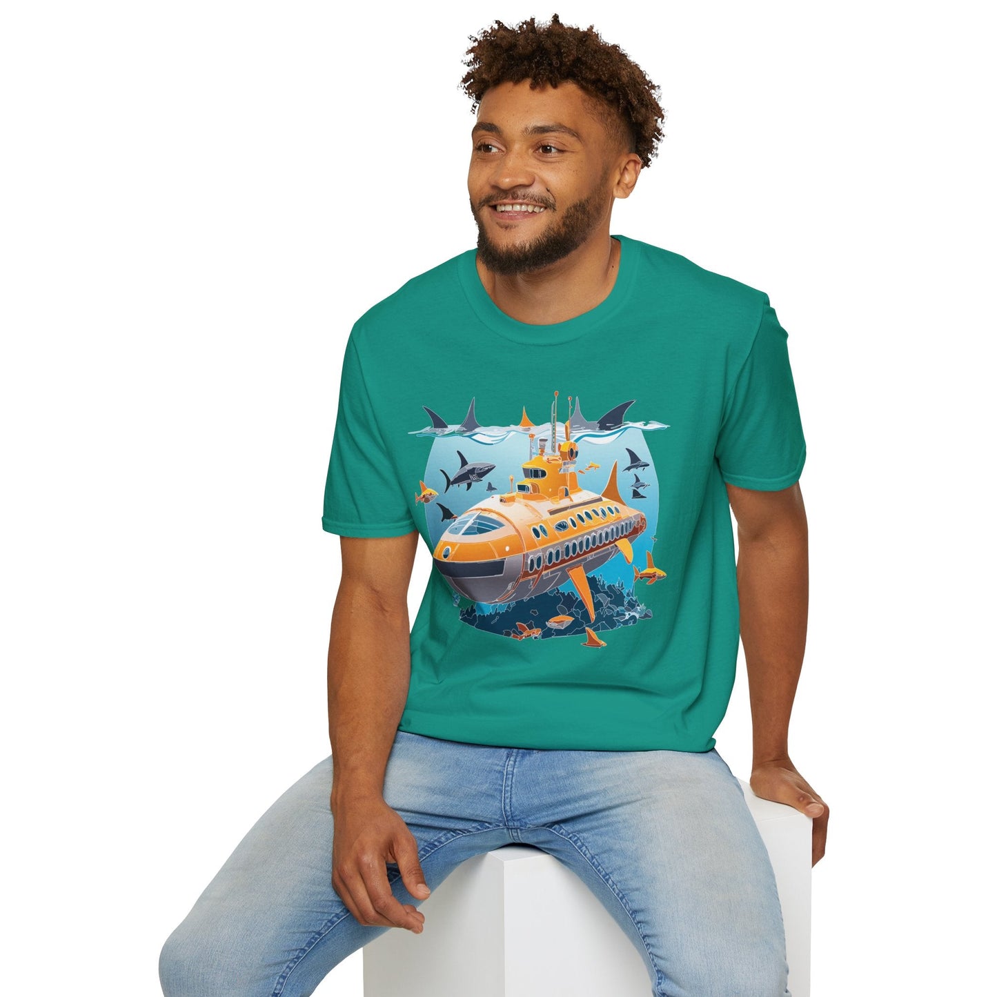 Ocean Themed Unisex Gildan Softstyle 64000 Short Sleeve T Shirt With Ocean Art Design