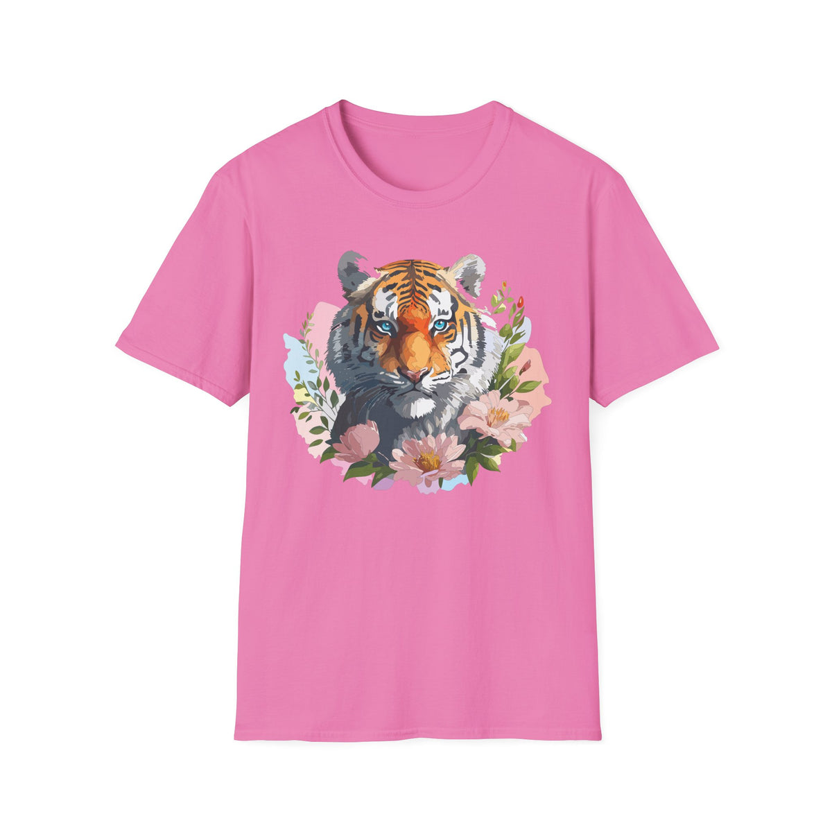 Floral Tiger Portrait T-Shirt | Watercolor Tiger Face Tee