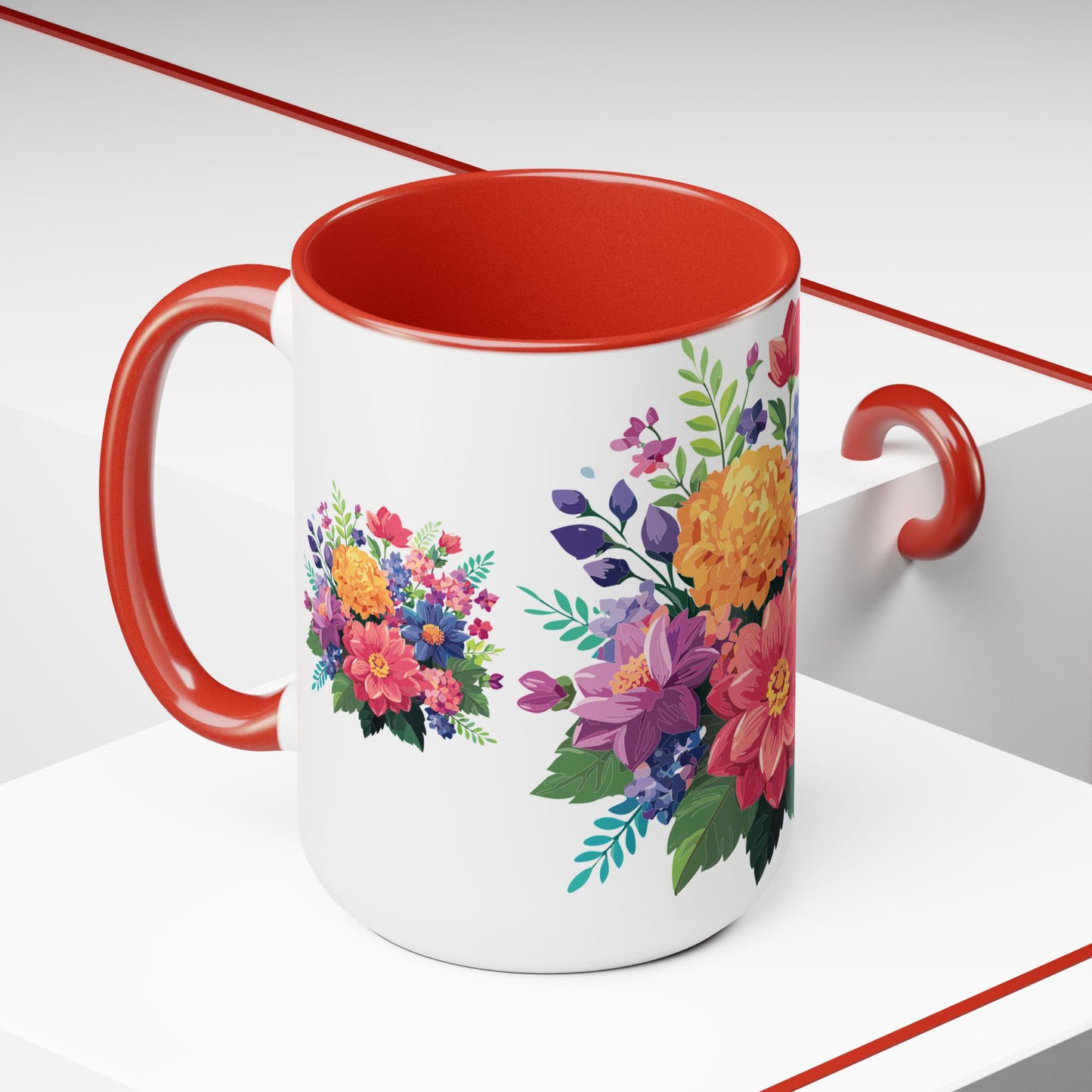 Two-Tone Coffee Mugs with flowers