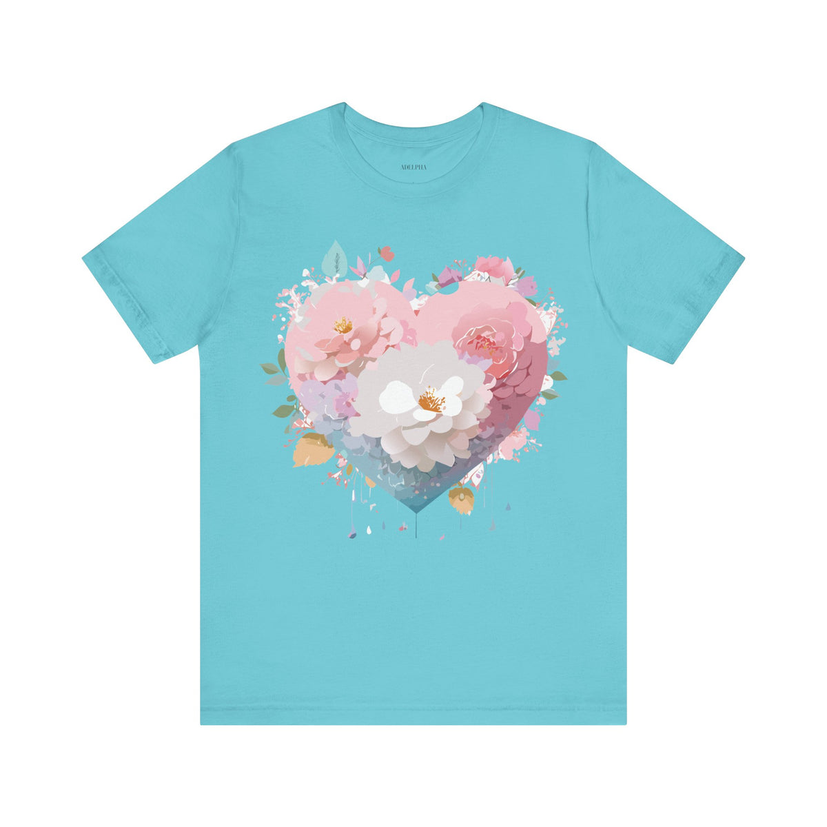 Valentine's Day Graphic Unisex Cotton Bella+Canvas Tee with Floral Art Design d99