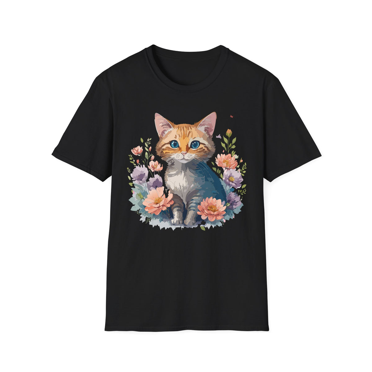 Watercolor Ginger Kitten T-Shirt | Floral Cat Illustration, Cute Kitty Tee