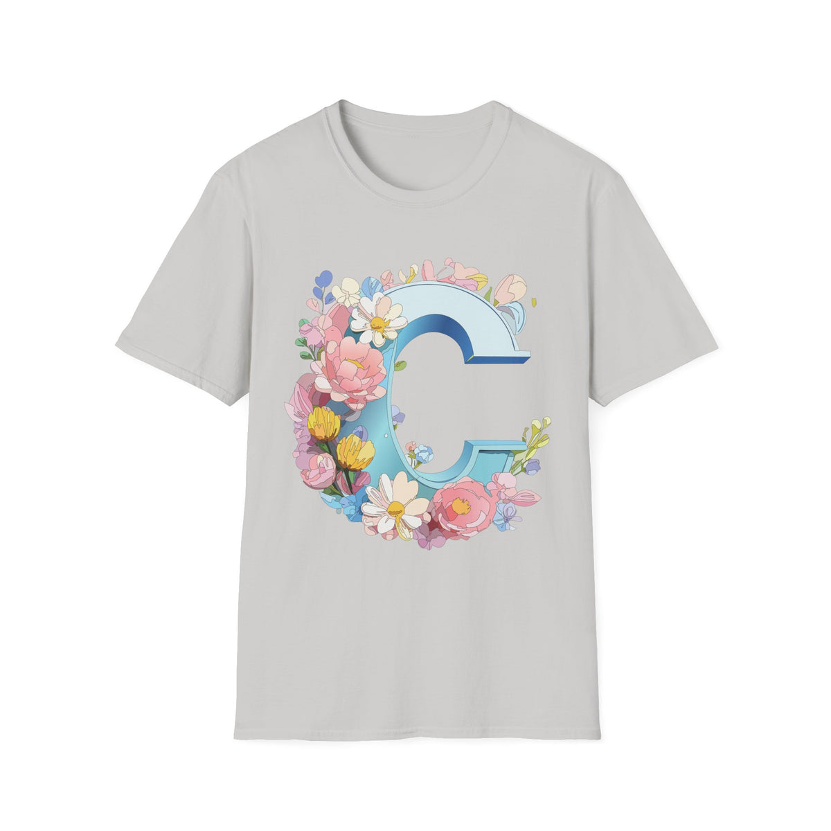 Floral Letter C T-Shirt | Blue Monogram Initial Tee