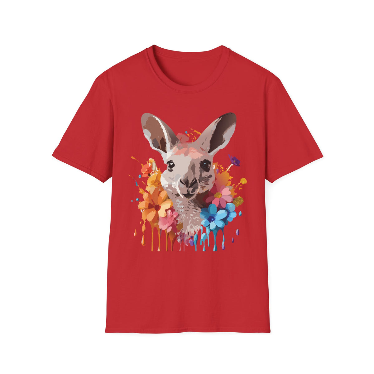 Colorful Watercolor Kangaroo T-Shirt | Splash Floral Wildlife Tee