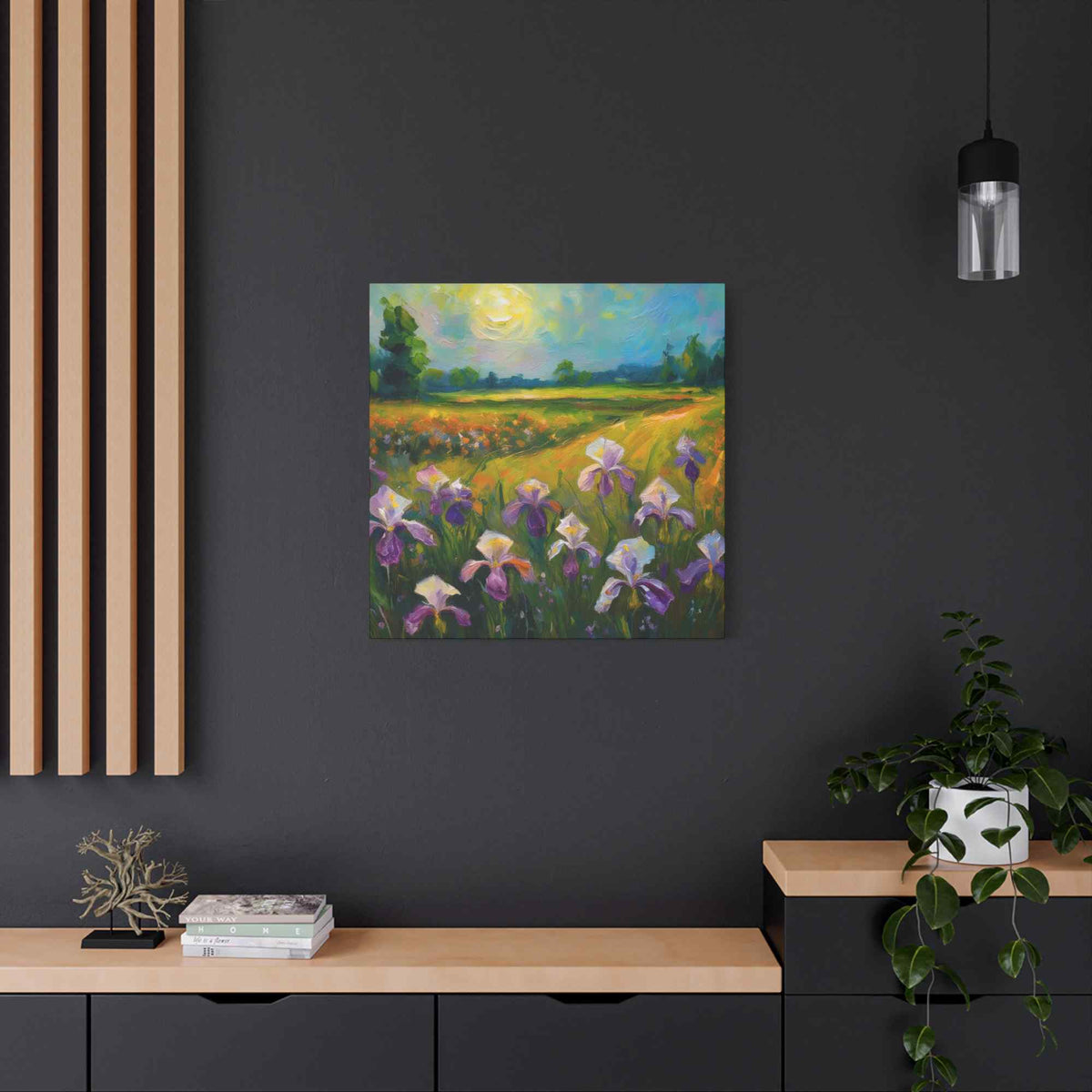 Irises Floral Print Canvas, Floral Oil Paint Print 20x20, 24x24, 30x30, 32x32, 36x36 Art Design Pine-Wood Inner Frame MC-180