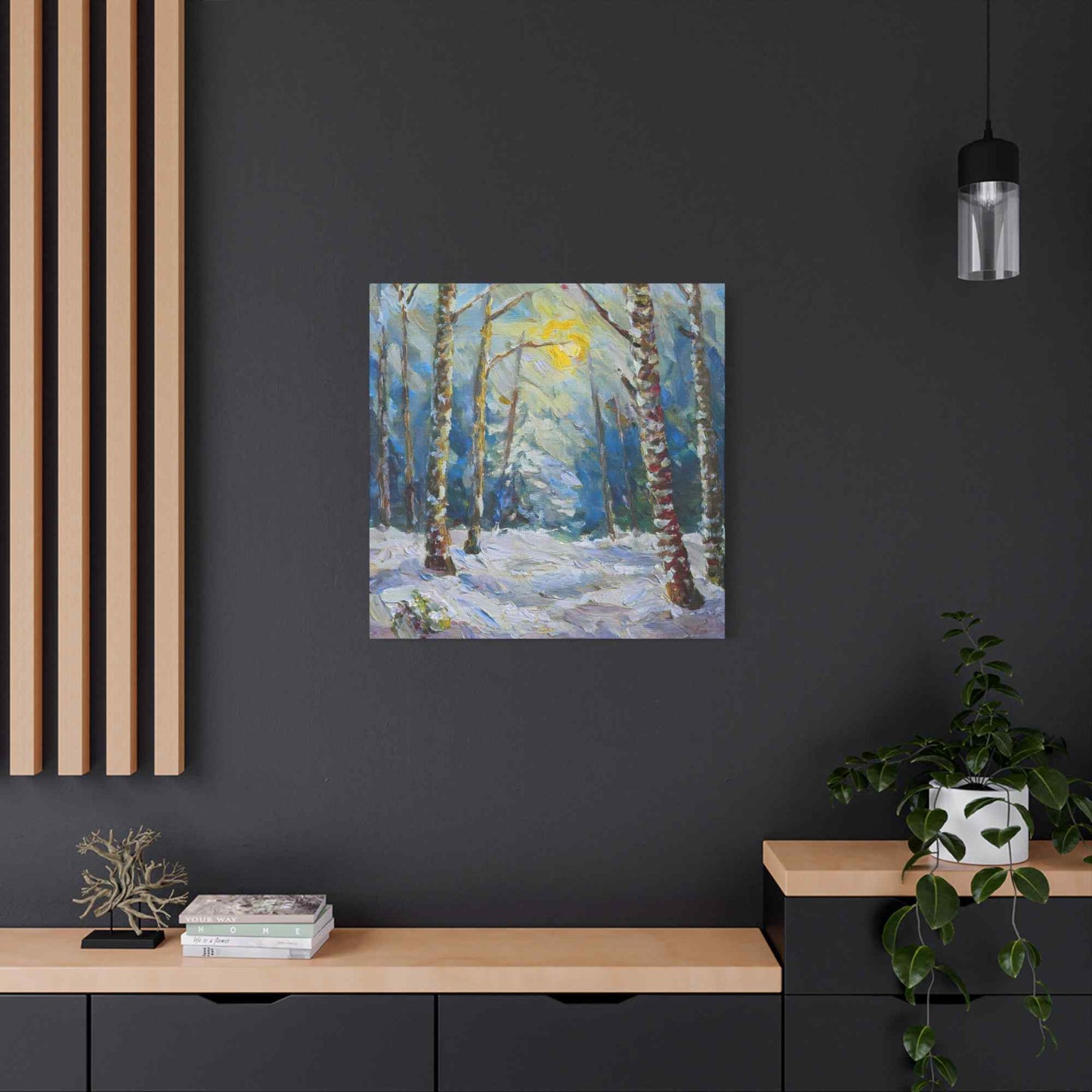 Snow Forest Print Canvas, Oil Paint Print 20x20, 24x24, 30x30, 32x32, 36x36 Art Design Print Pine-Wood Inner Frame MC-79