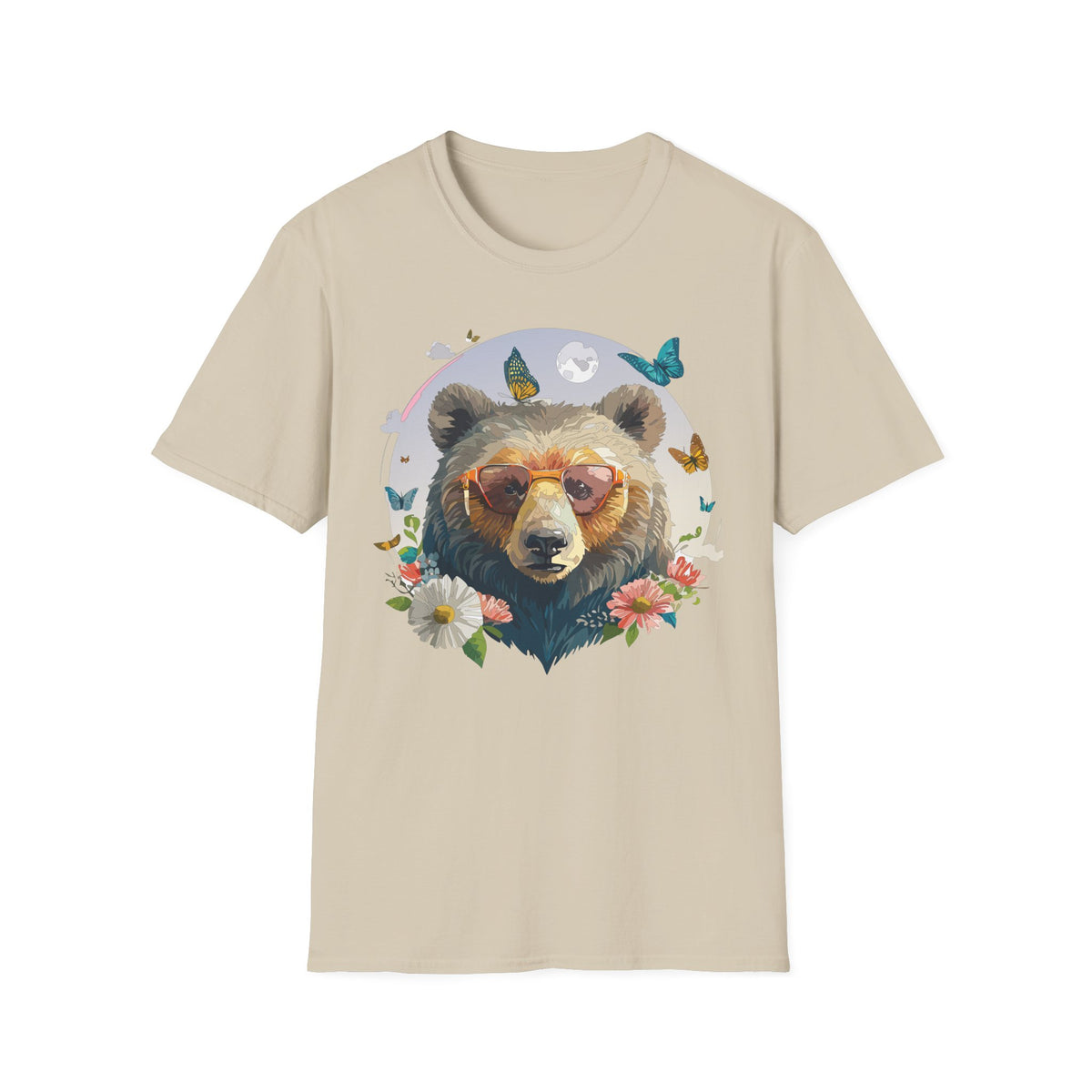 Bear with Sunglasses T-Shirt | Butterfly Floral Graphic