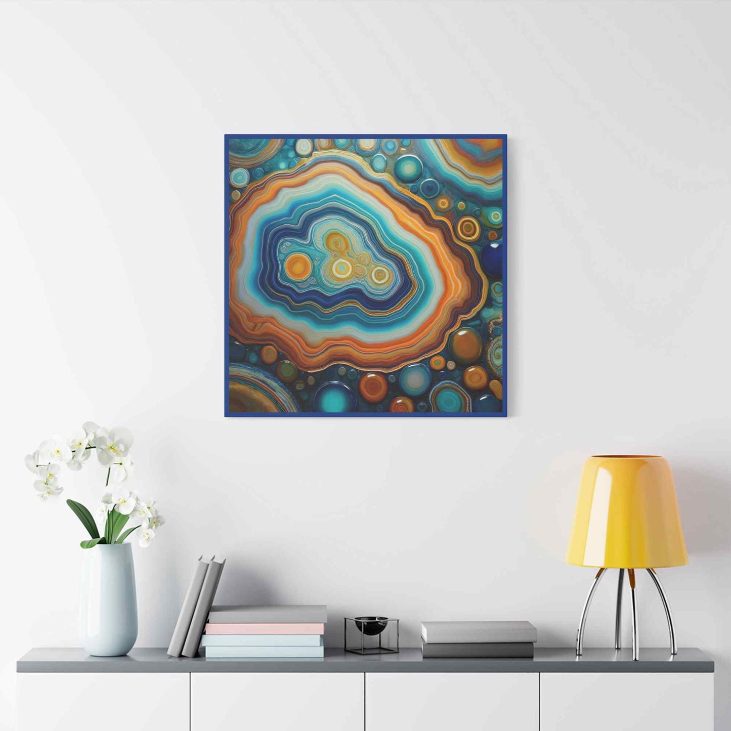 Agate Stone Graphic Print Canvas, Oil Paint Print 20x20, 24x24, 30x30, 32x32, 36x36 Canvas Pine-Wood Inner Frame MC-190