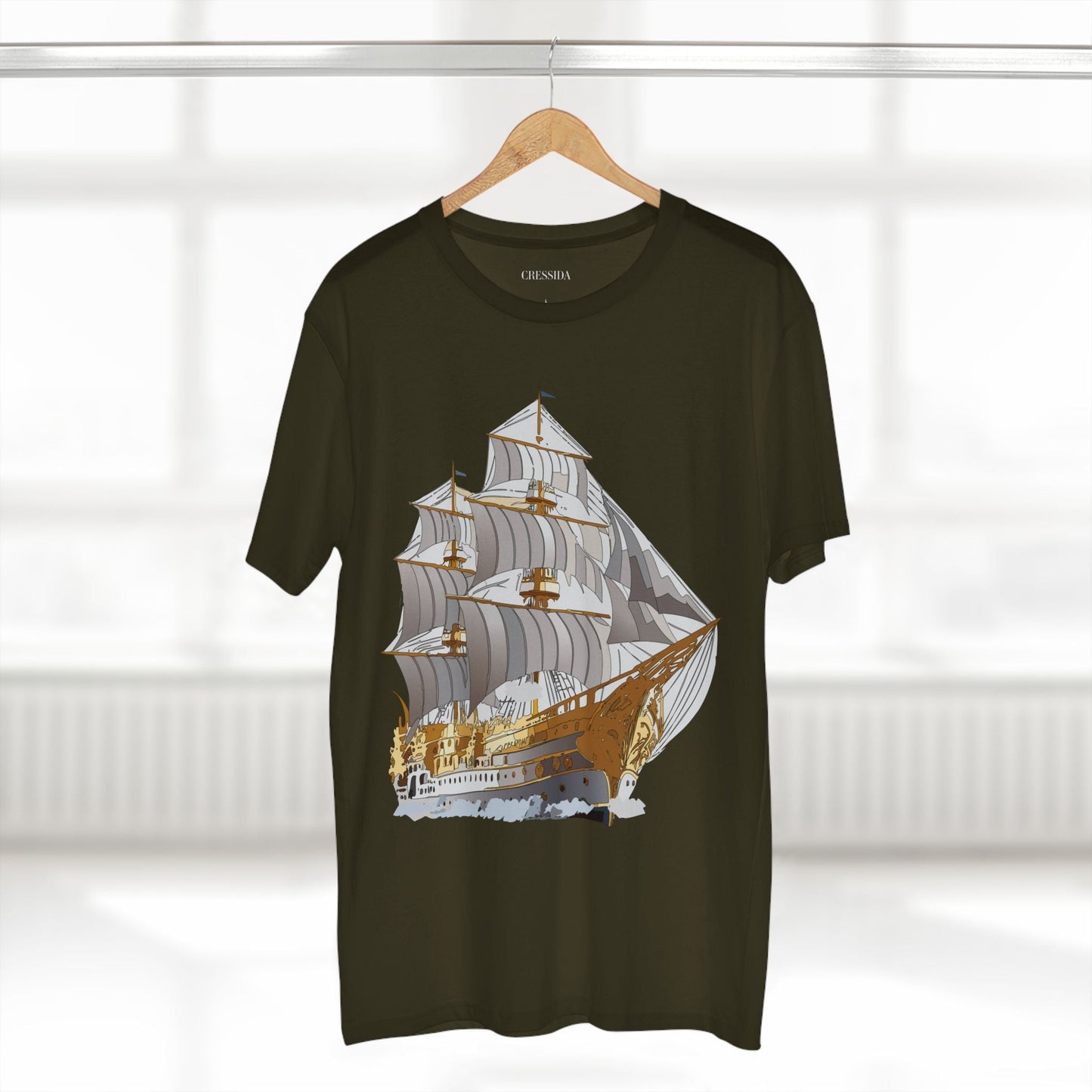 Ship Graphic Unisex 100 Cotton T-Shirt with Gold Frigate Art Design 15