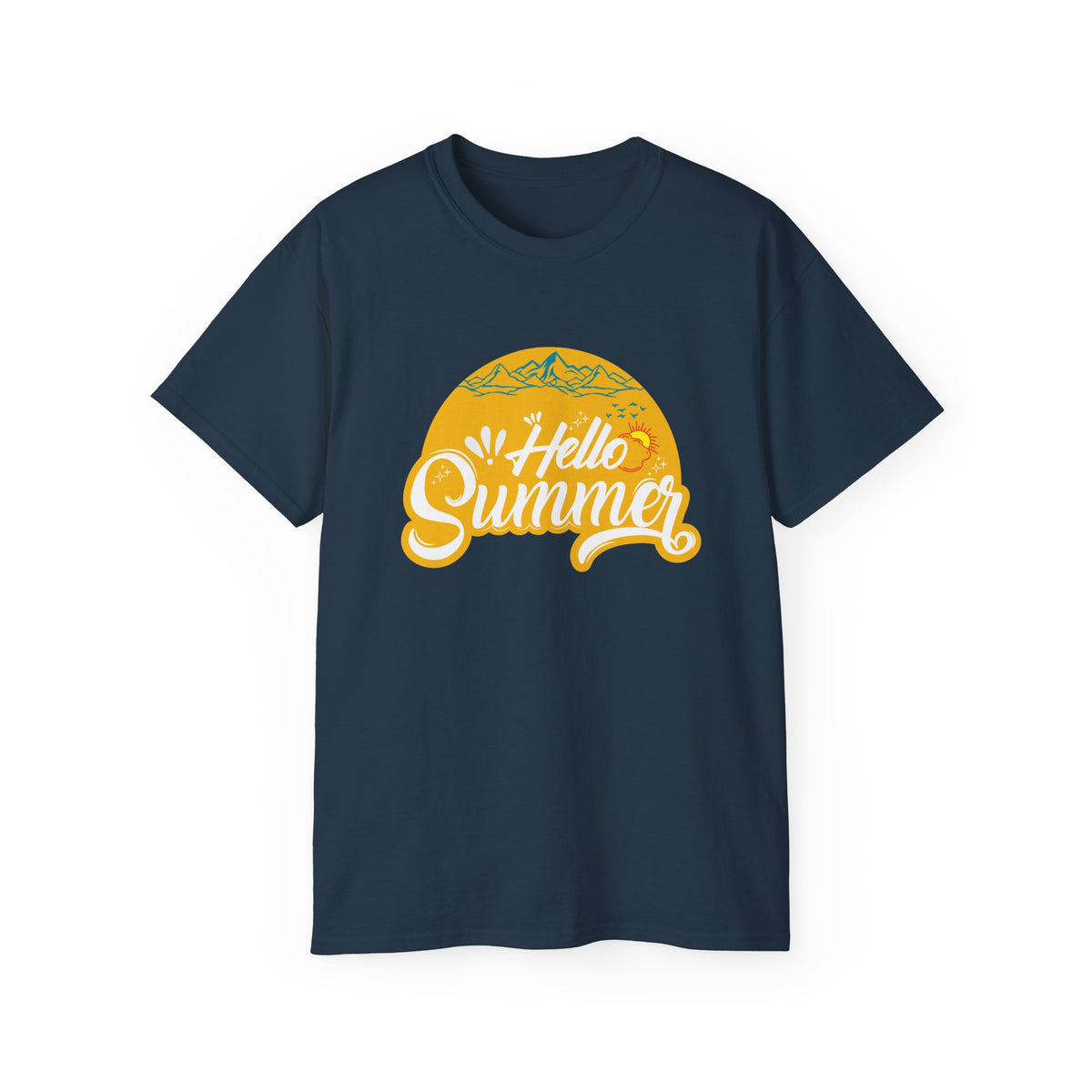 Hello Summer graphic Tee | Retro sun script design, black t-shirt
