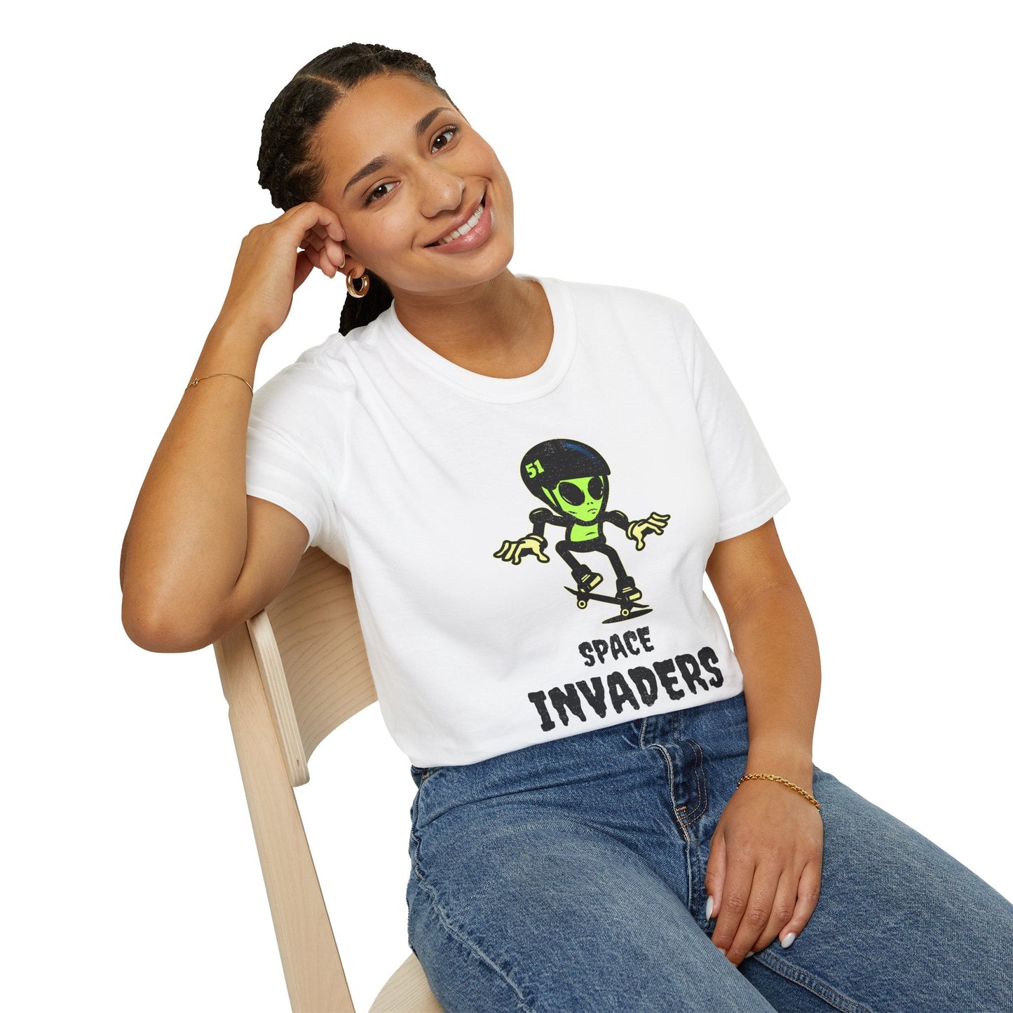 Alien Skateboard Space Invaders Shirt