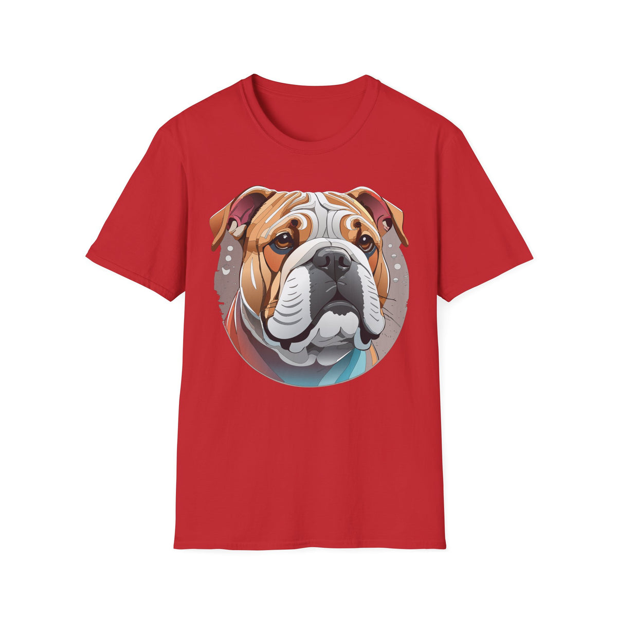 Bulldog Graphic T-Shirt — Colorful English Bulldog Portrait Graphic Design Unisex 100 Cotton Gildan T-Shirt