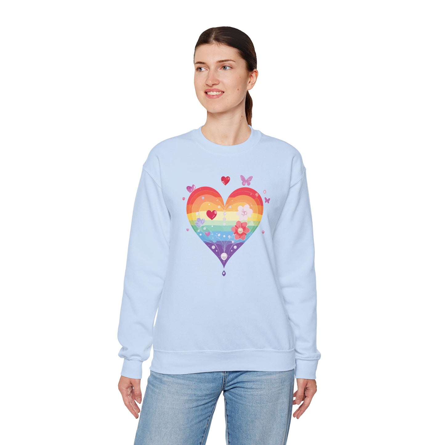 Rainbow Heart Sweatshirt, Floral Heart Sweatshirt, Floral Love Sweatshirt, Valentine's Day Sweatshirt, Rainbow Heart Floral Sweatshirt 115