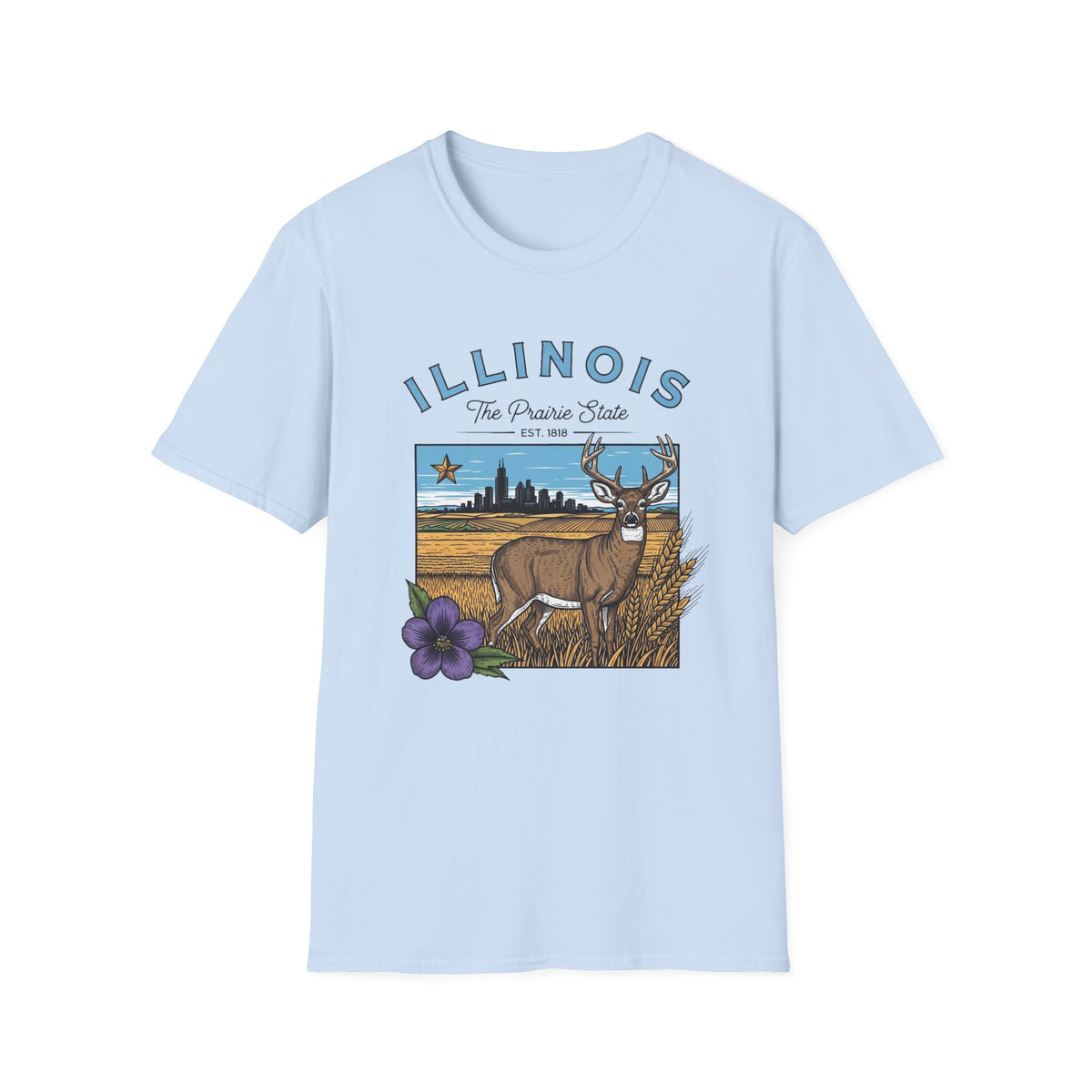 Illinois Deer State T-Shirt — The Prairie State Travel Tourist Graphic Design Unisex 100 Cotton Gildan T-Shirt