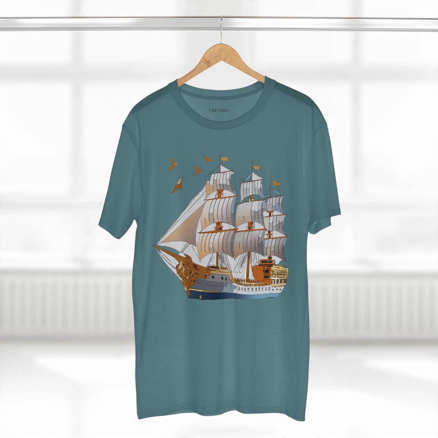 Ship Graphic Unisex 100 Cotton T-Shirt with Gold Frigate Art Design 4