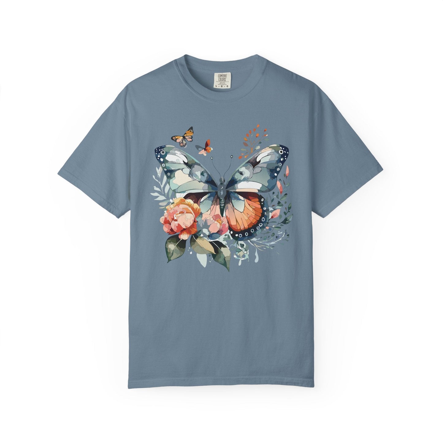 Butterfly Floral Print T-Shirt Botanical Design Unisex Heavy Cotton Tee b1