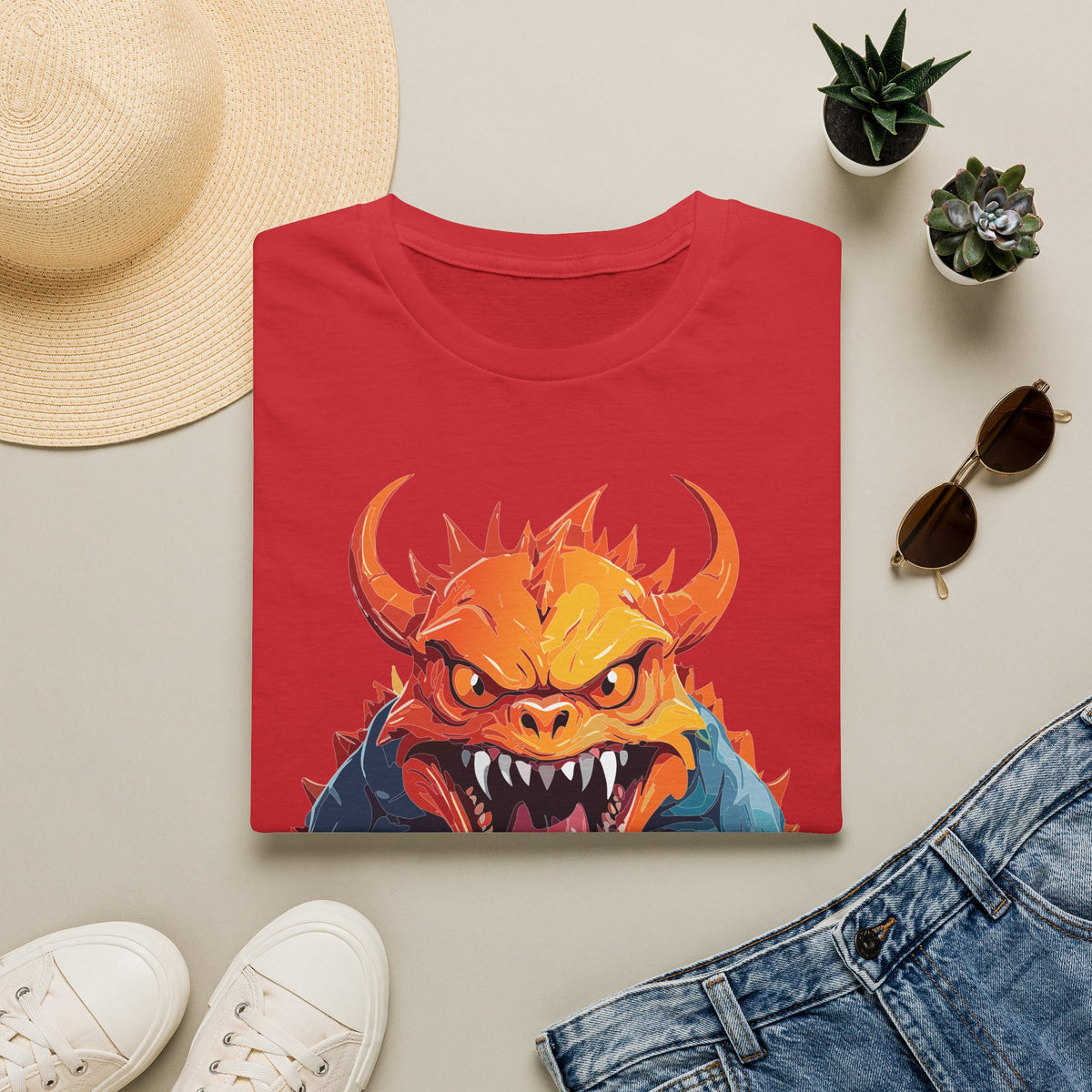 Monster Roar T‑Shirt — Fierce Orange Dragon Cartoon Graphic Tee Unisex 100 Cotton Gildan T-Shirt