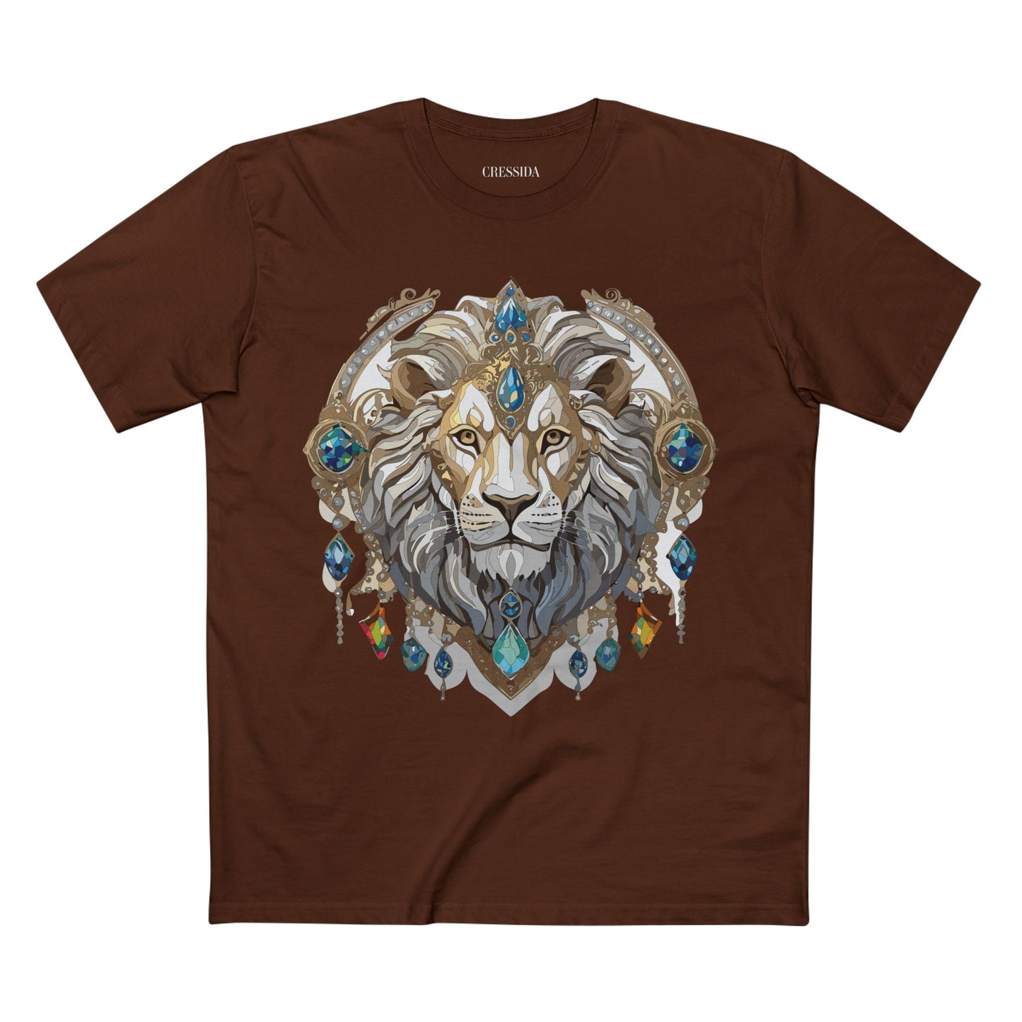 Lion Graphic Unisex 100 Cotton Tee With Unique Animal Golden Medallion Art Design 58