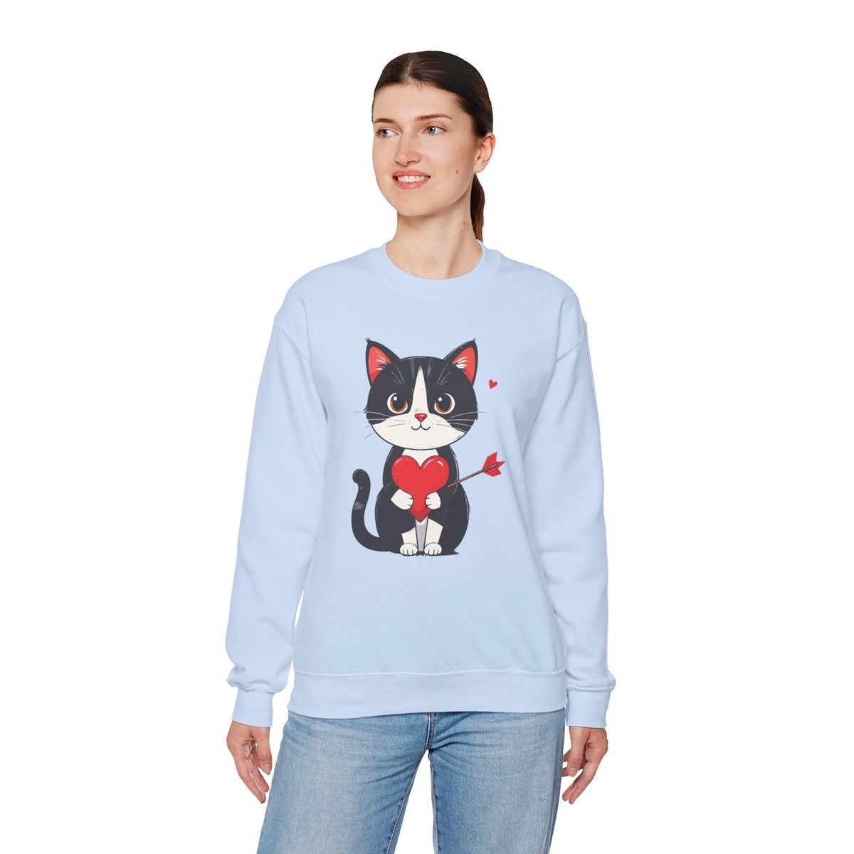 Cat Heart Sweatshirt, Heart Sweatshirt, Cat Sweatshirt, Valentine's Day Sweatshirt, 50/50 Cotton-Poly Animal Sweatshirt 103
