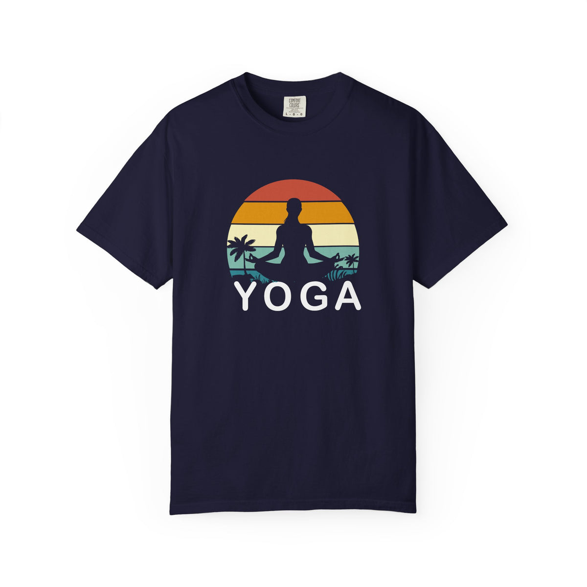 Sunset Yoga Retro Meditation Palm Trees Unisex Comfort Colors Garment-Dyed Heavyweight 100 Cotton Art Design T-Shirt w187
