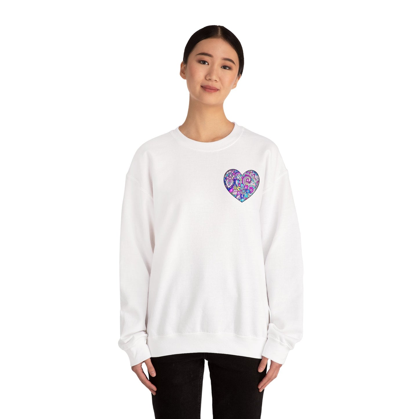 Floral Heart Sweatshirt Valentines Day Unisex Crewneck Gildan 18000 Heavy Blend Cotton Polyester