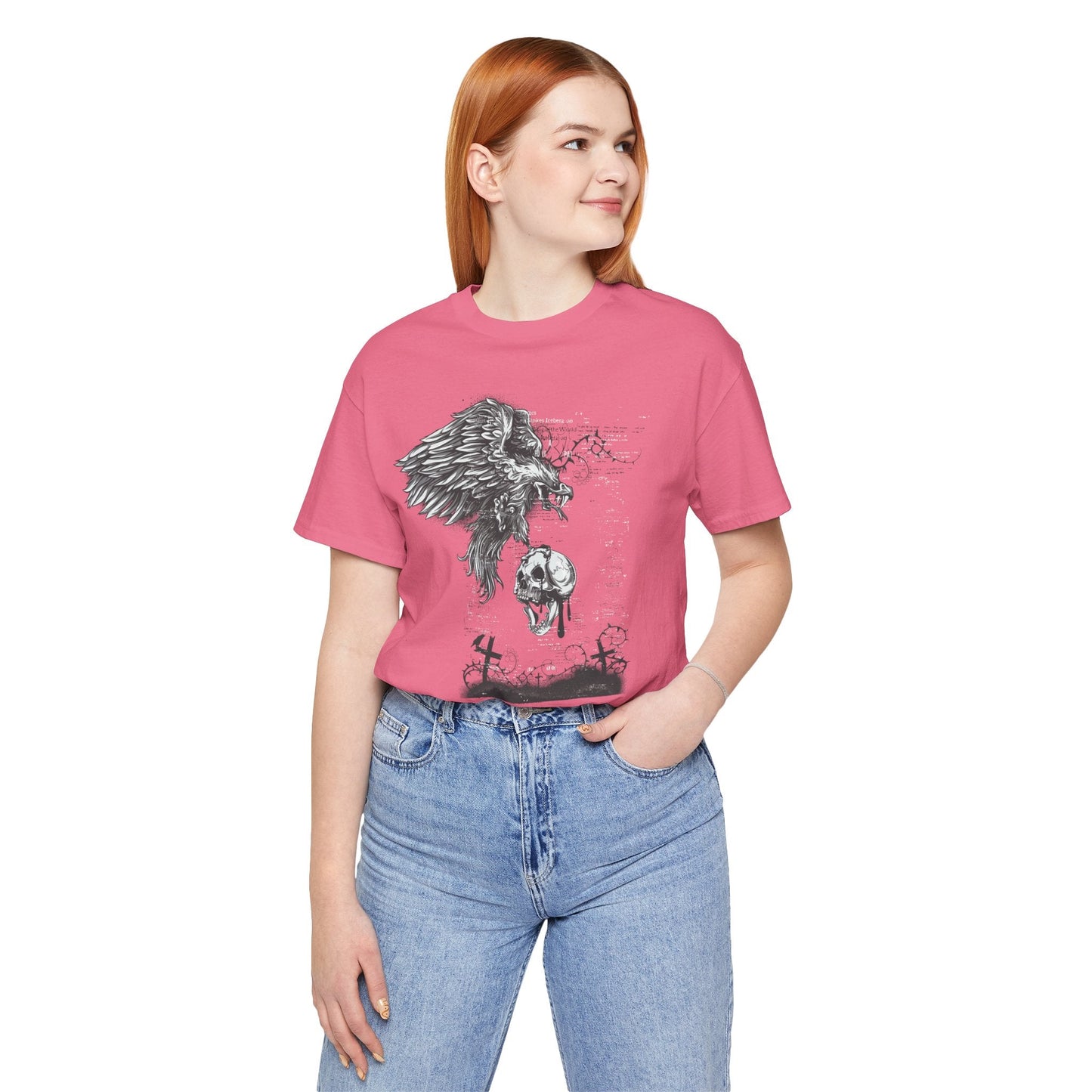 Raven and Skull Illustration Graphic Unisex Cotton T-Shirt r19