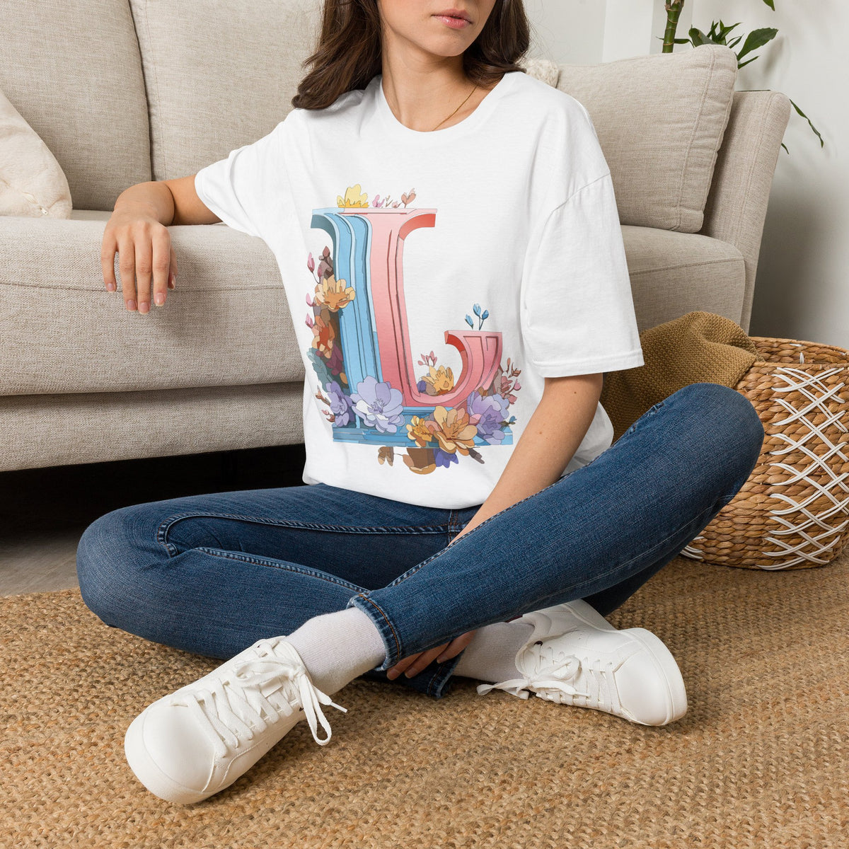 Floral Letter L T-Shirt | Pastel Monogram Tee