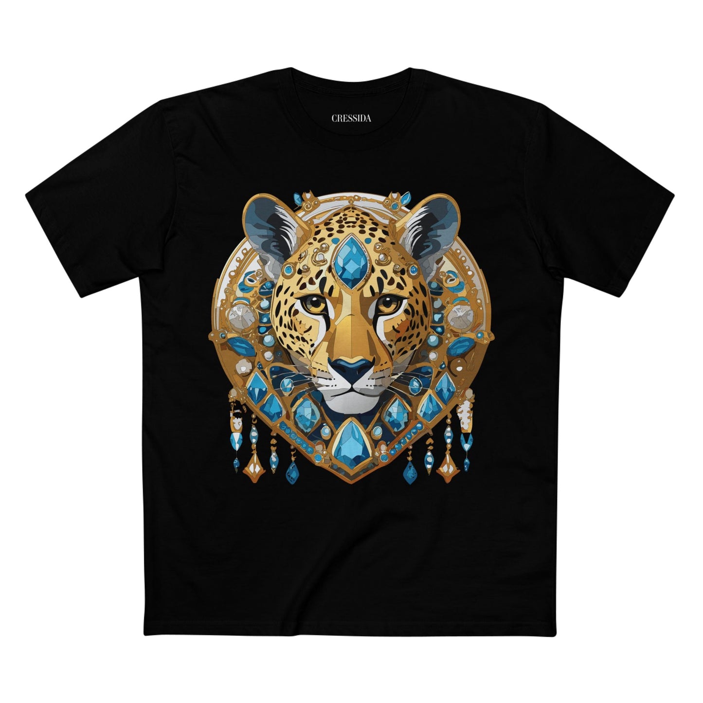 Cheetah Graphic Unisex 100 Cotton Tee With Unique Animal Golden Medallion Art Design 45