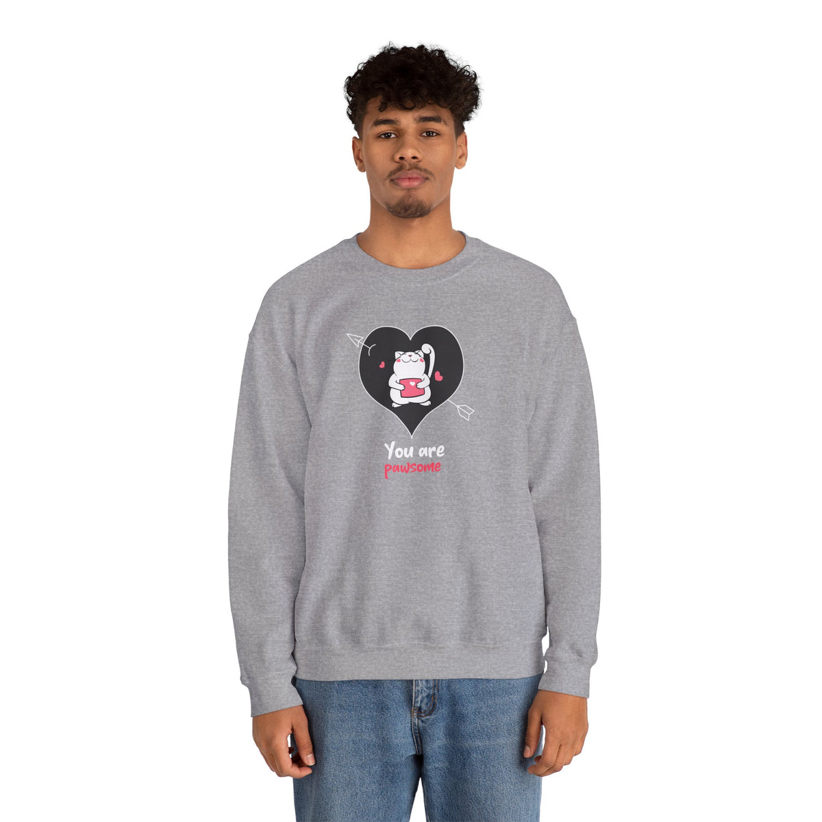 Cat Graphic Valentine's Day Sweatshirt Unisex 50/50 Cotton-Poly Animal Sweatshirt w10