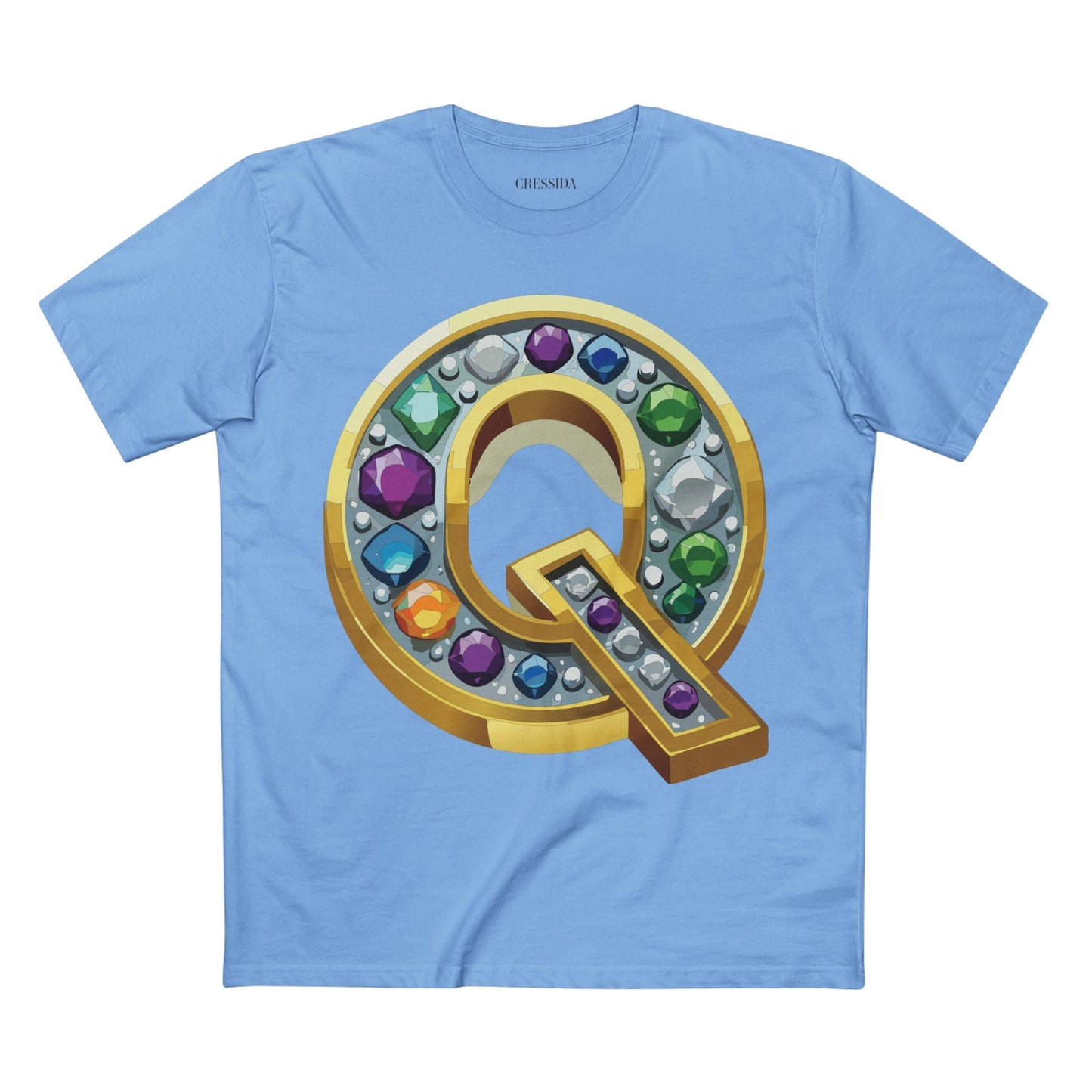 Letter Q Graphic Design Tee Unisex 100 Cotton With Antique Gold Letters Artwork T-Shirt