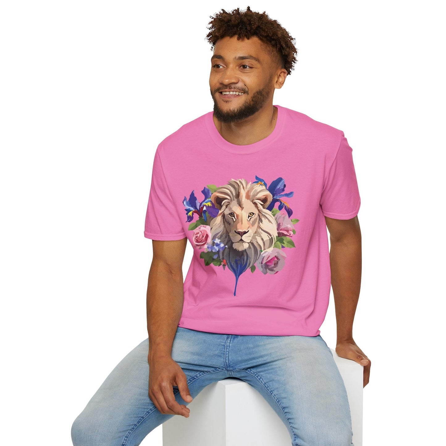 Unisex Lion Shirt Floral Lion Tee Softstyle Gildan 64000 100 Percent Cotton