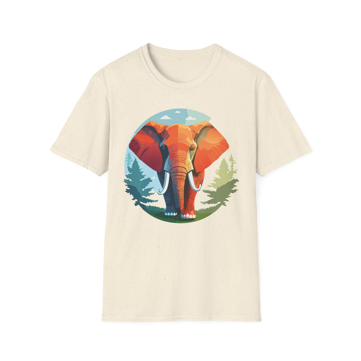 Colorful Elephant Illustration T-Shirt | Vibrant Wildlife Circle Art
