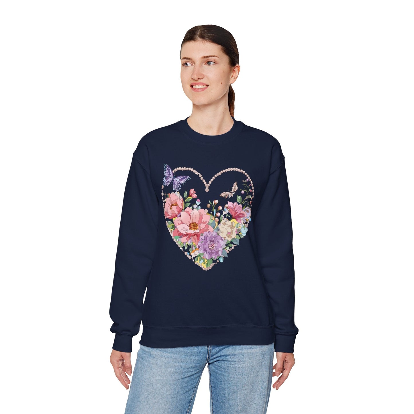 Floral Heart Sweatshirt Unisex Floral Love Crewneck Heavy Blend Gift For Valentine Day Cold Weather
