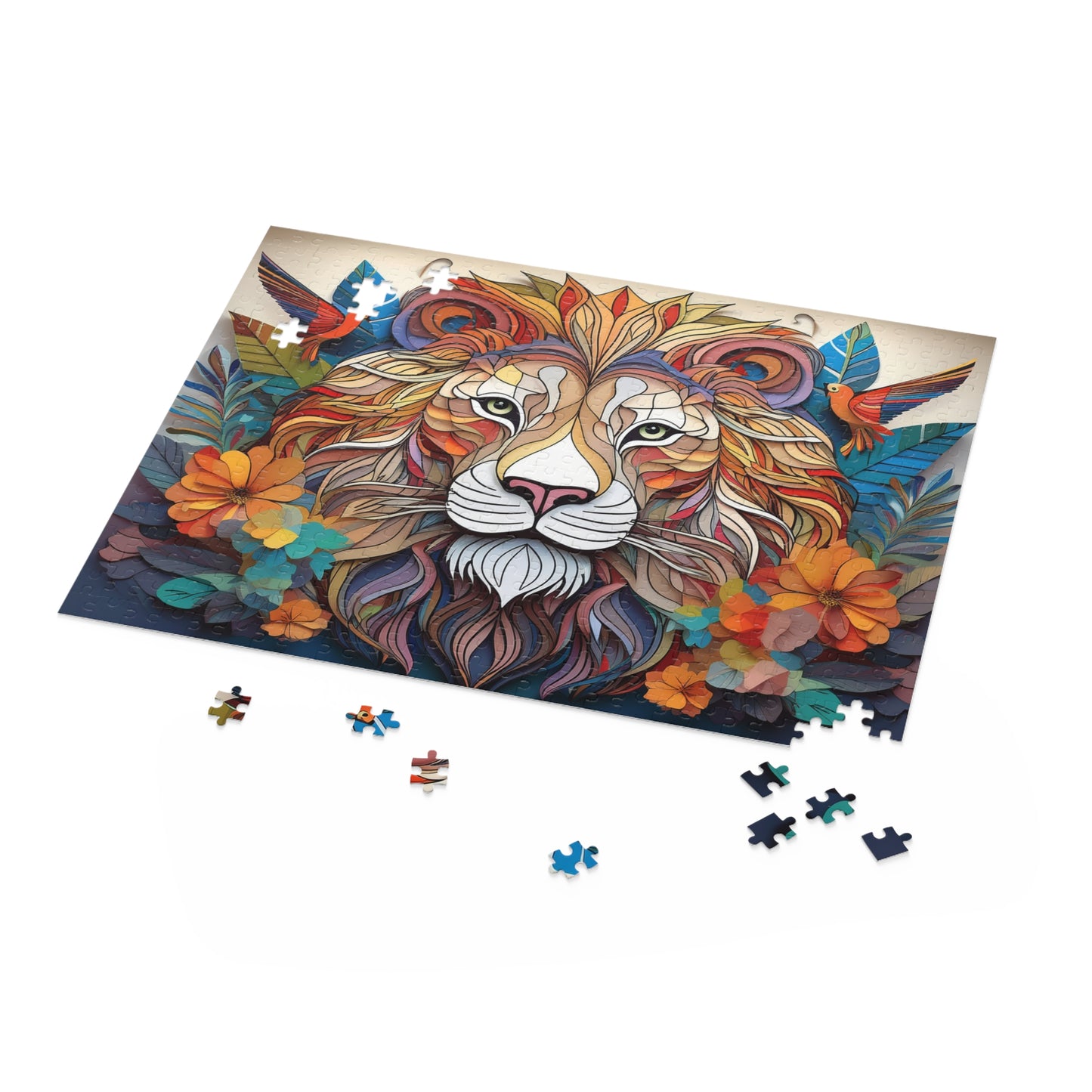 3D Lion Face Puzzle 500-Piece | Floral Lion Puzzle 500-Piece Ages 9+