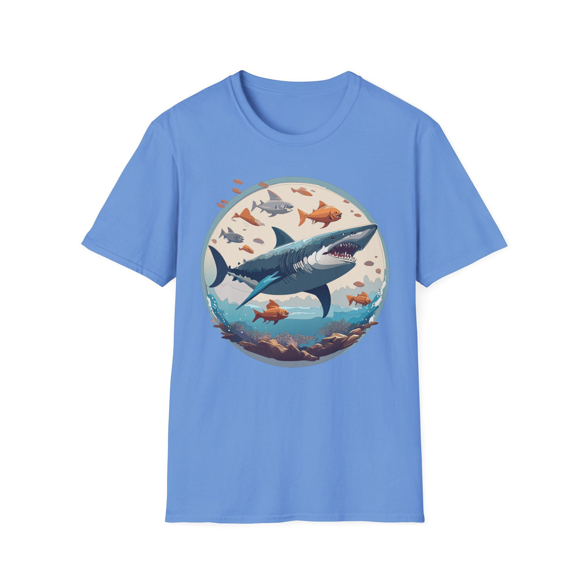 Great White Shark Circle Illustration T-Shirt | Ocean Fish Graphic Tee