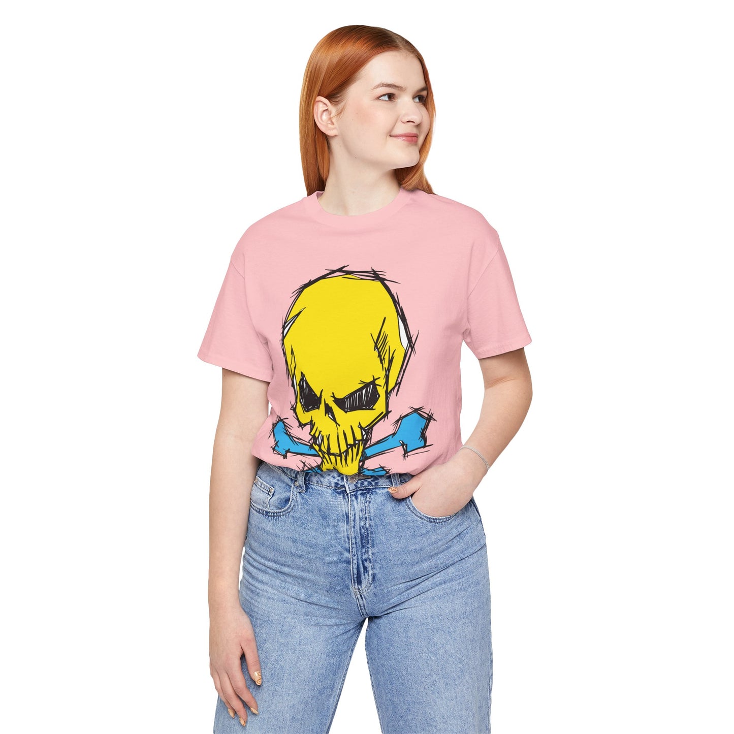 2-Yellow Skull Graphic Design Tee, Skull Shirt, Vintage Tees, Art Design T-Shirt, Vintage Graphic Tee, Art Shirts with Skulls
